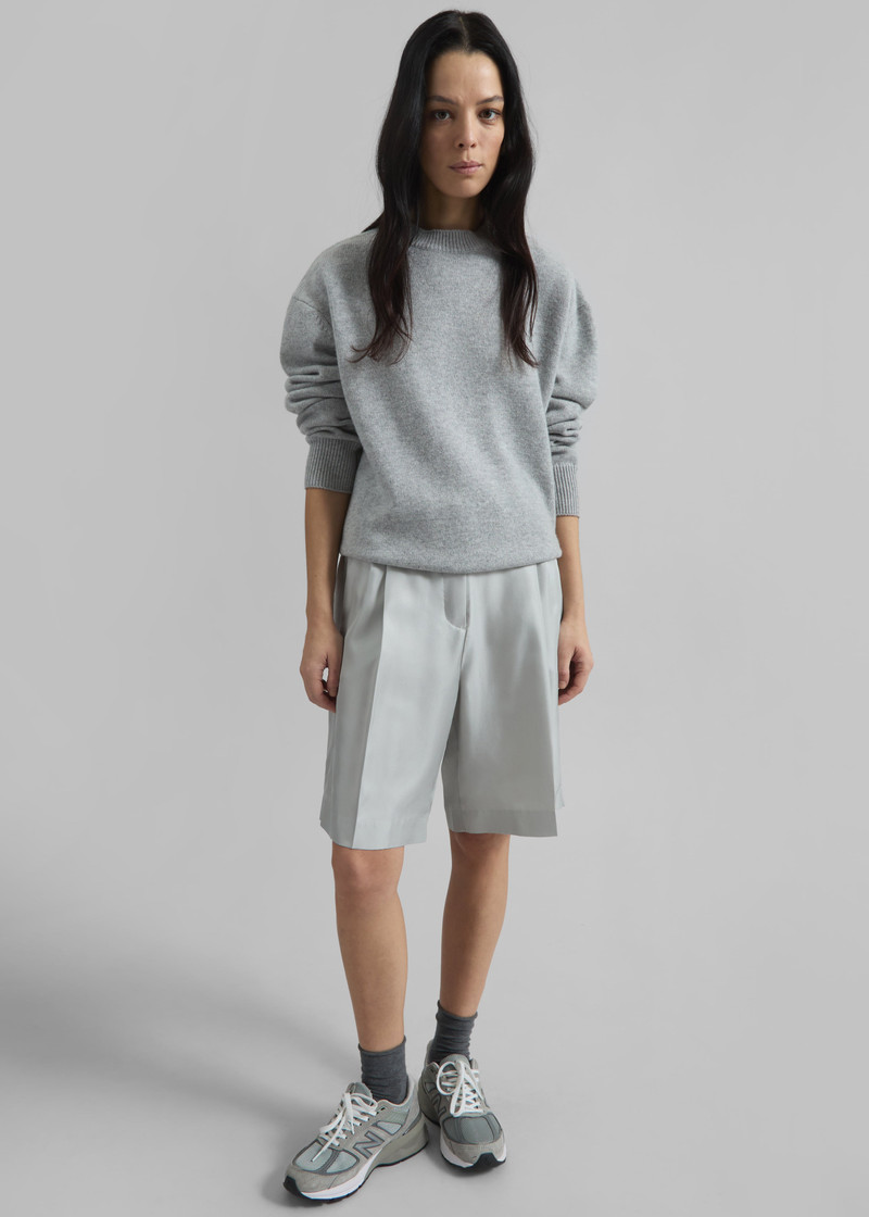 Marfa Pleated Silk Bermuda Shorts - Grey 6