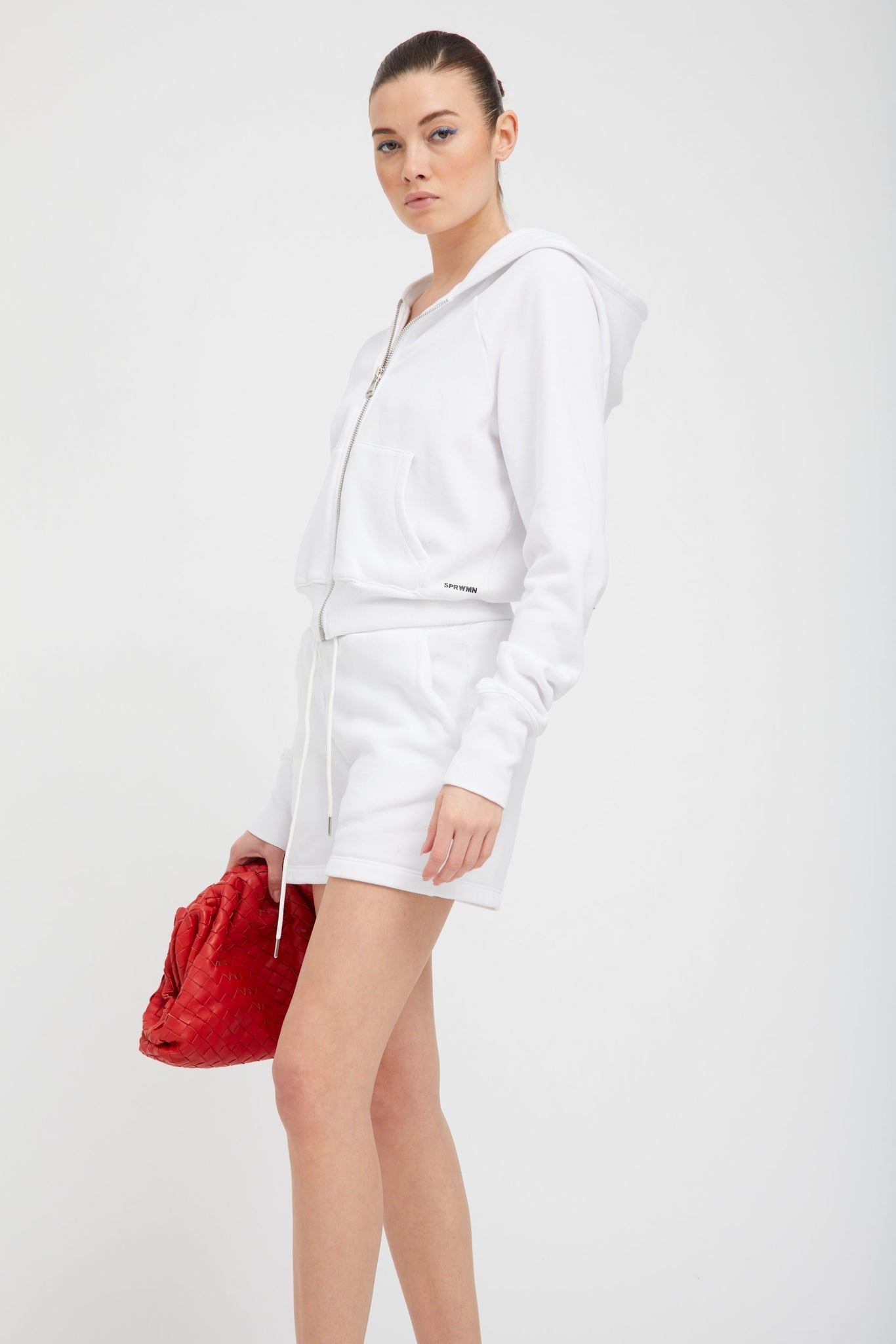 WHITE SHRUNKEN ZIP UP HOODIE - 3