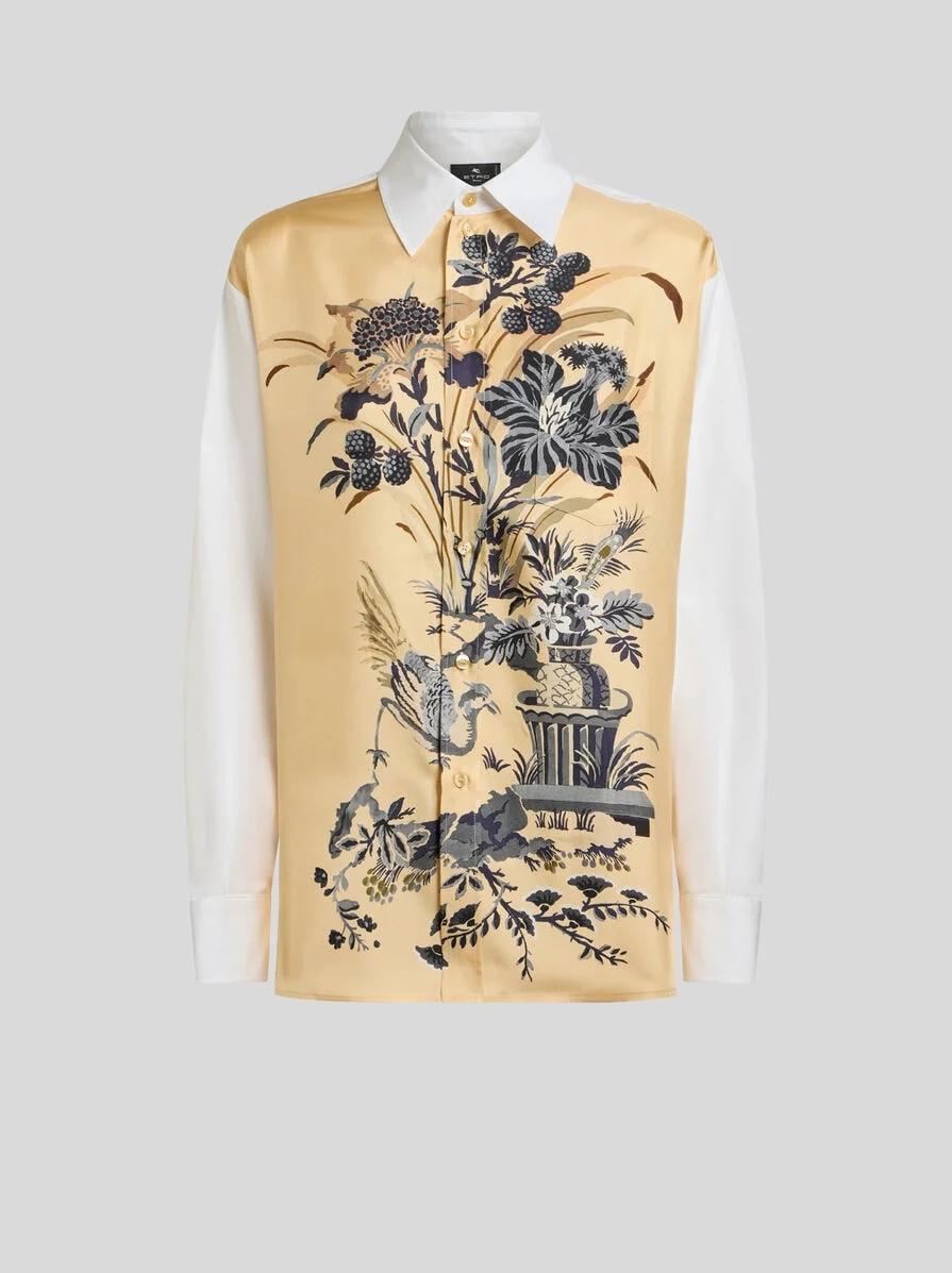 COTTON AND SILK SHIRT WITH PLACED FLORAL PRINT ON THE FRONT - 1