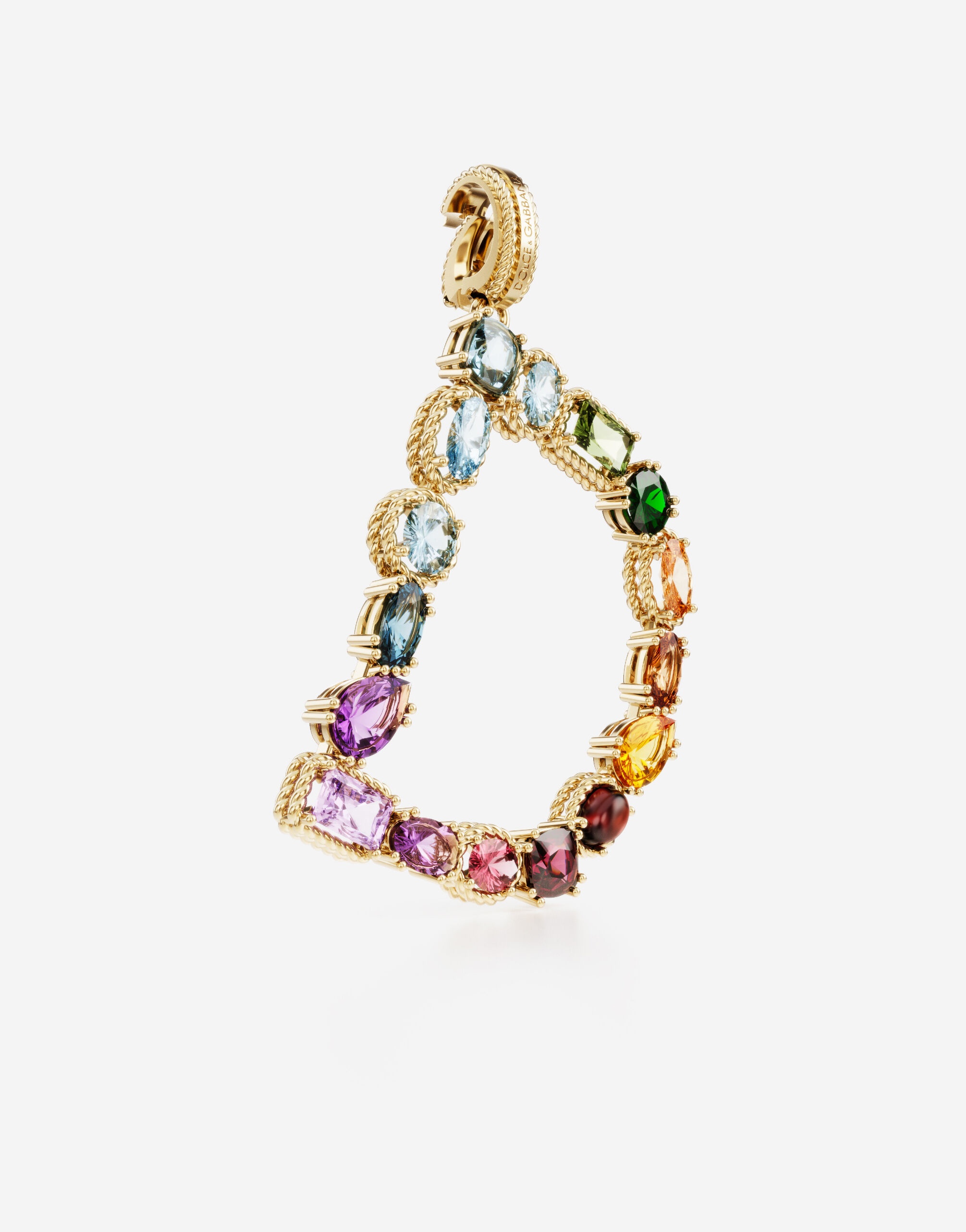 Rainbow alphabet D 18 kt yellow gold charm with multicolor fine gems - 2