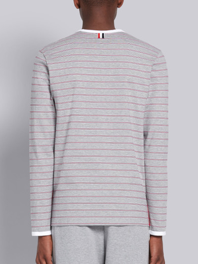 Thom Browne Light Grey Cotton Hairline Stripe Long Sleeve Ringer T-shirt outlook