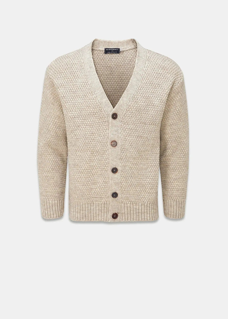 Men's Moss Stitch Cardigan Oatmeal 1