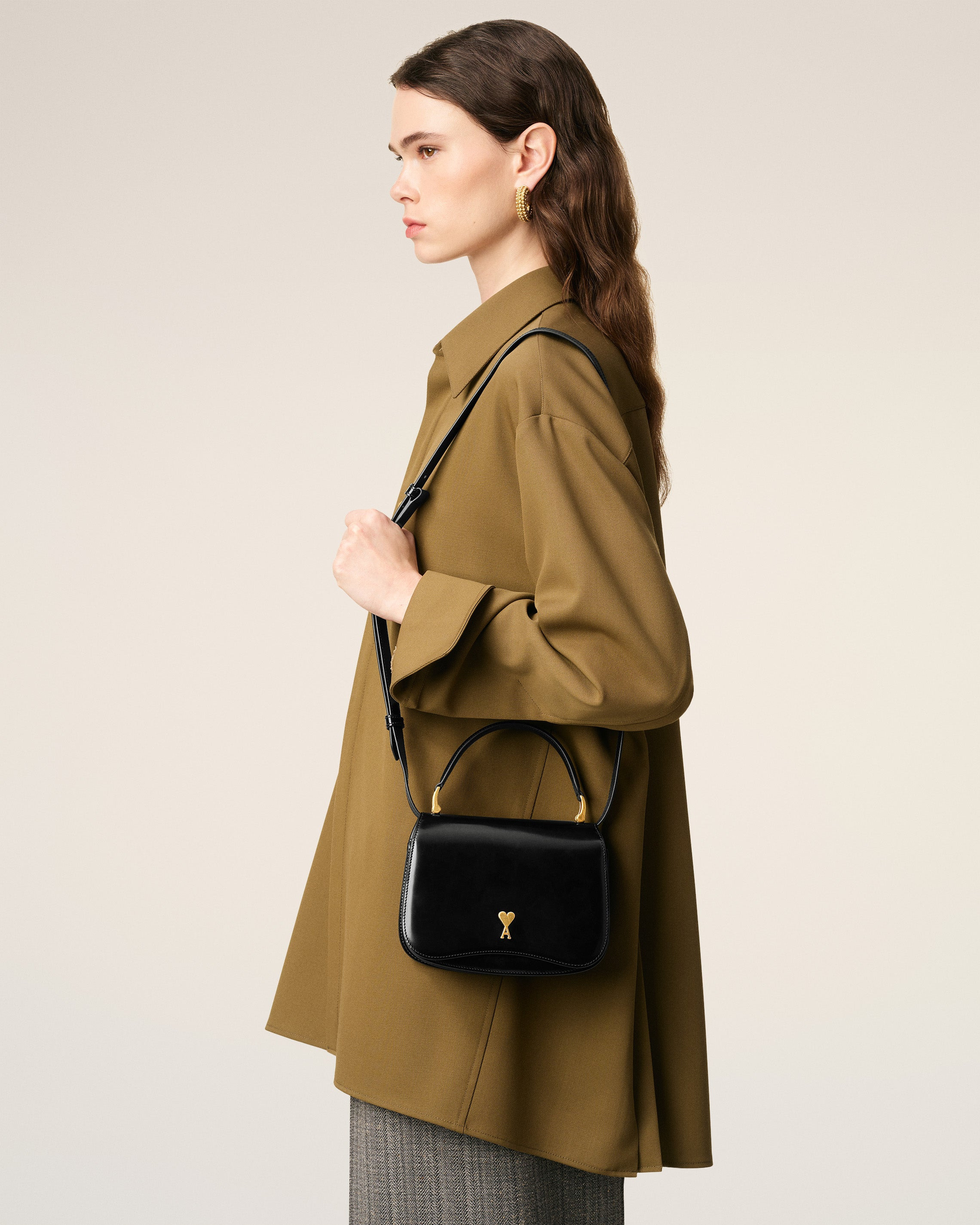 BLACK GLAZED LEATHER TOP HANDLE PARIS PARIS BAG - 2