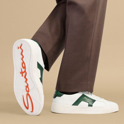 Santoni Men’s white and green leather double buckle sneaker outlook