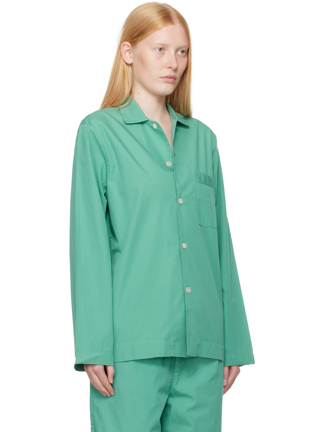 Green Poplin Long-Sleeved Pyjama Shirt - 2