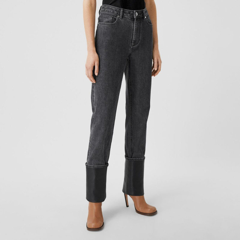 Straight Fit Contrast Cuff Washed Jeans 7