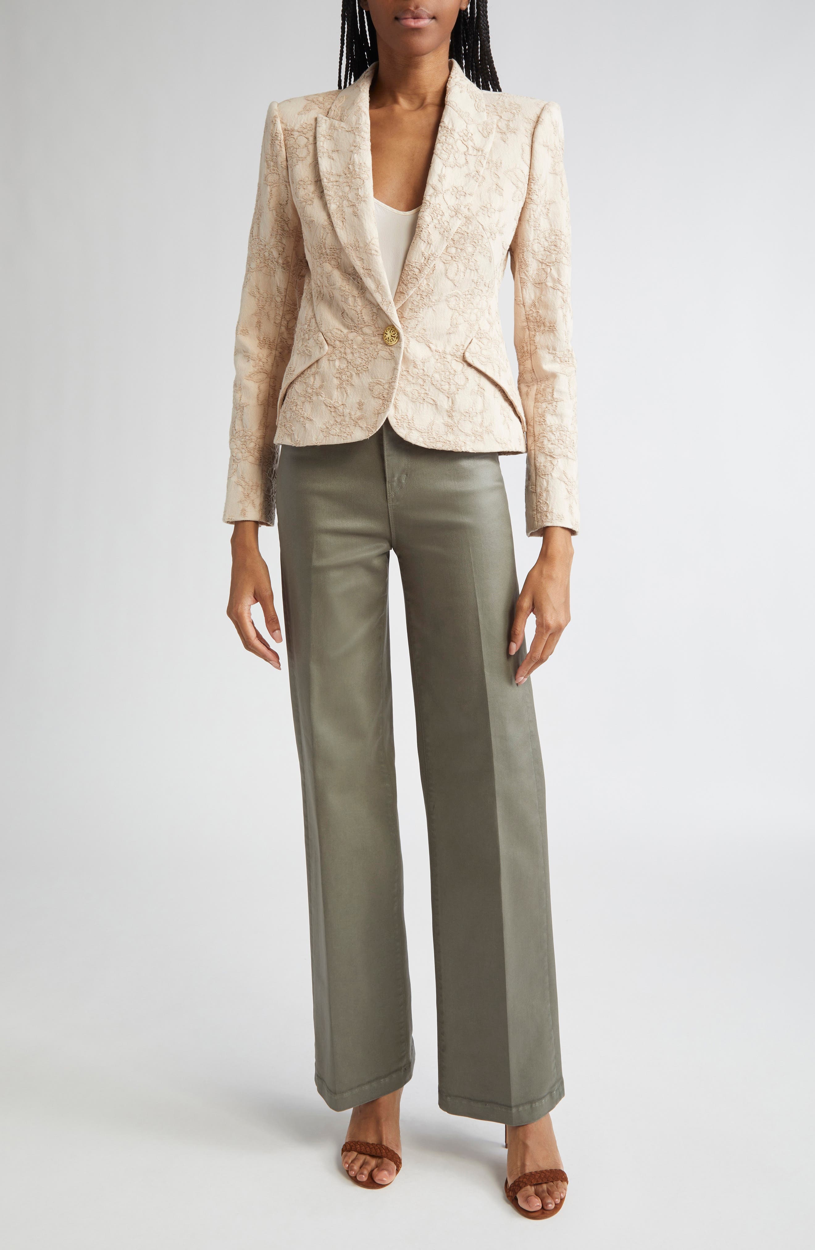 L'AGENCE Jennah Crinkled Cotton Twill Blazer in Neutral Crinkle Twill at Nordstrom - 2
