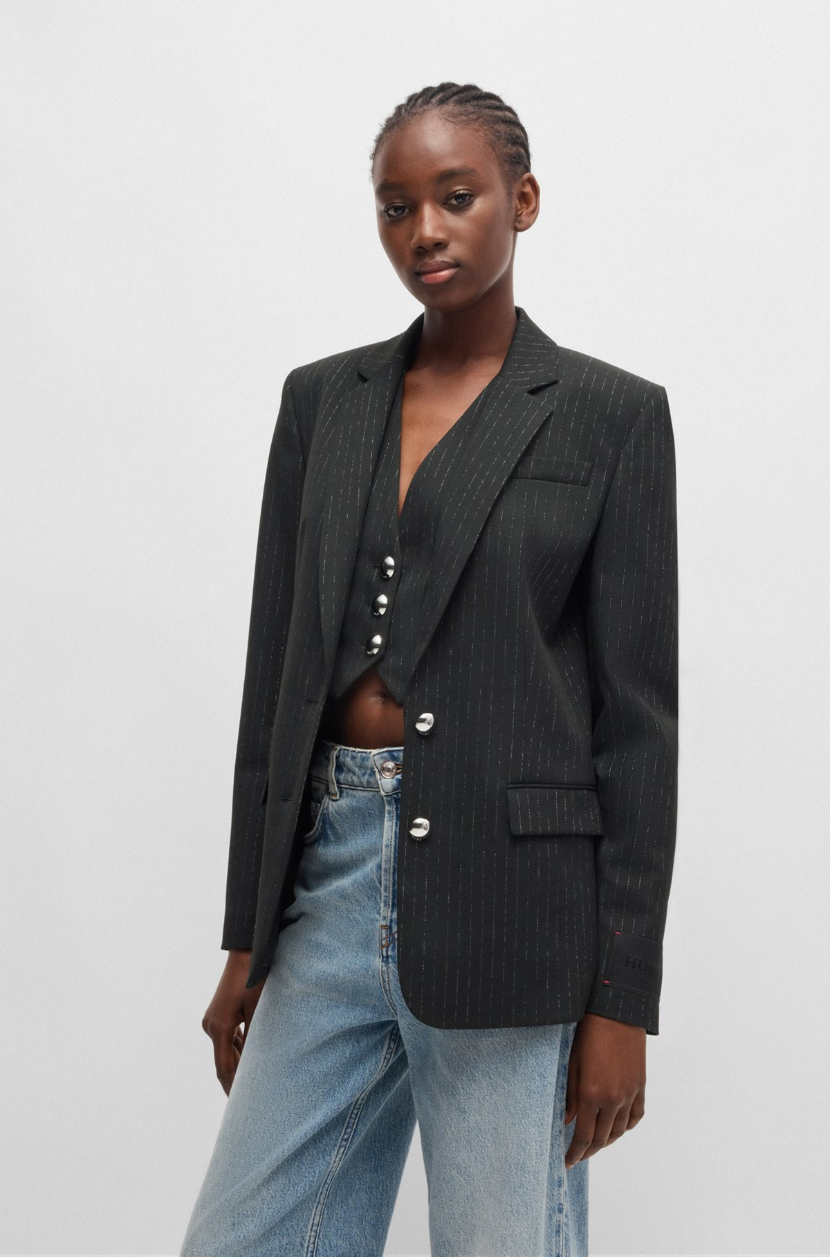 RELAXED-FIT JACKET WITH ALL-OVER SPARKLE PINSTRIPE - 2
