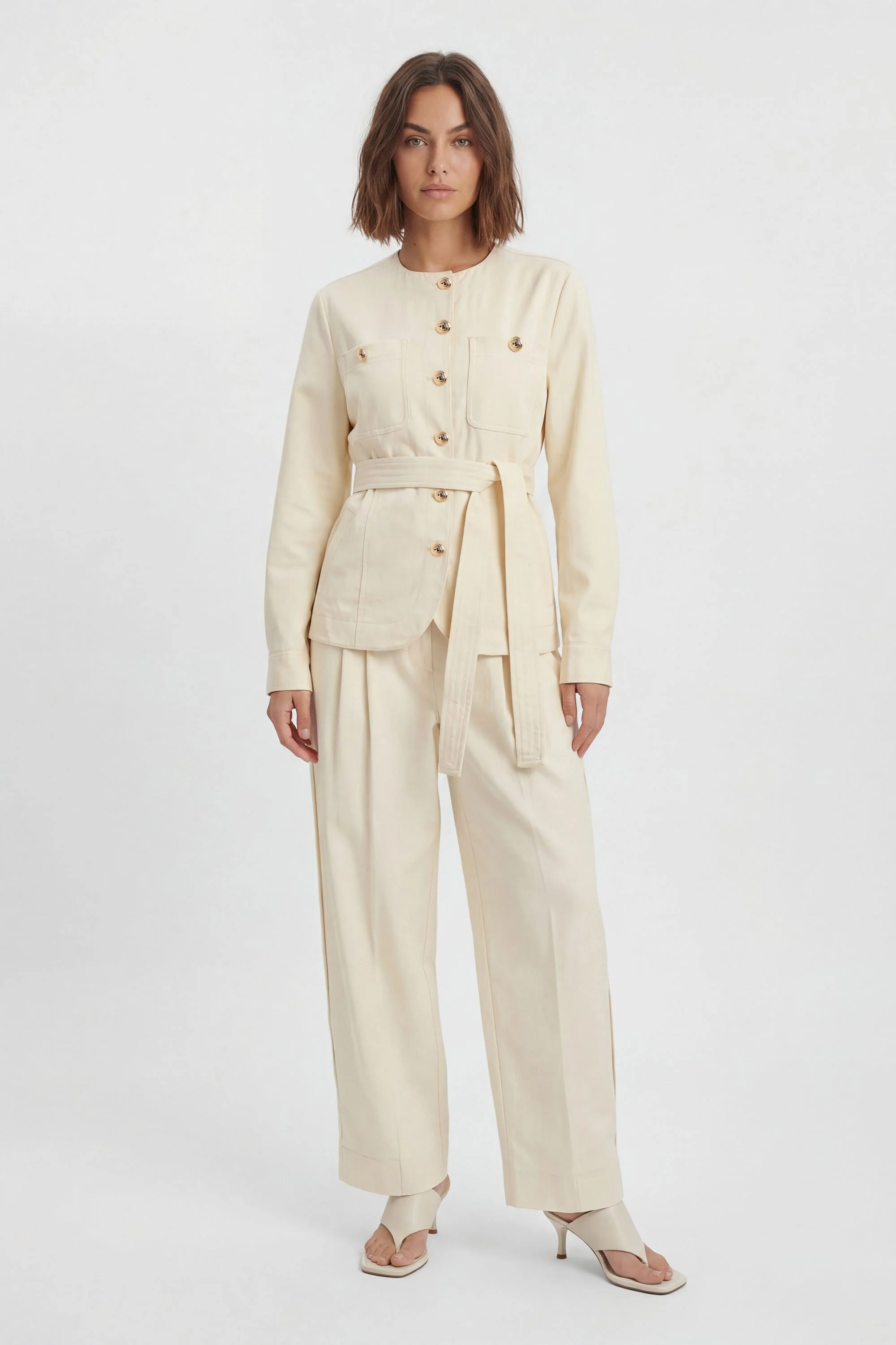 Petite Cotton Utility Button Detail Barrel Leg Trouser - 1