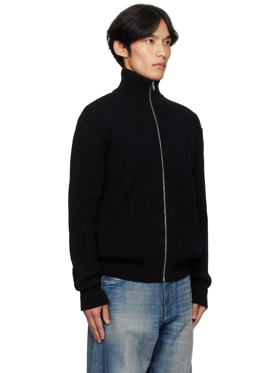 Black Ribbed Knit Sports Jacket - 2