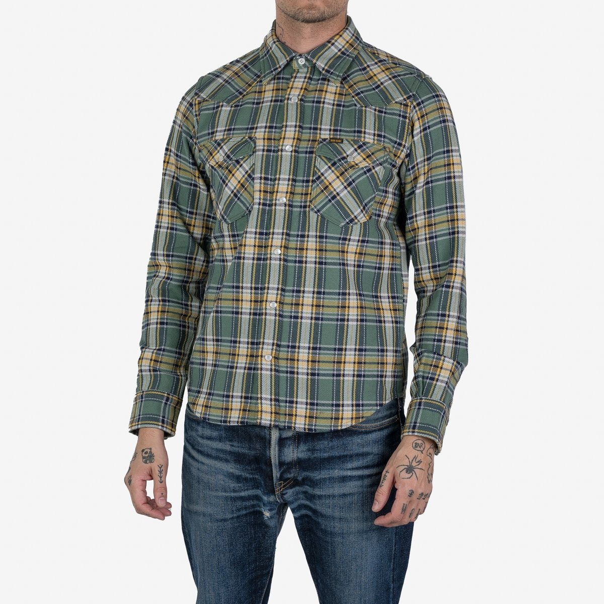 Ultra Heavy Flannel Tartan Check Western Shirt - Green - 2
