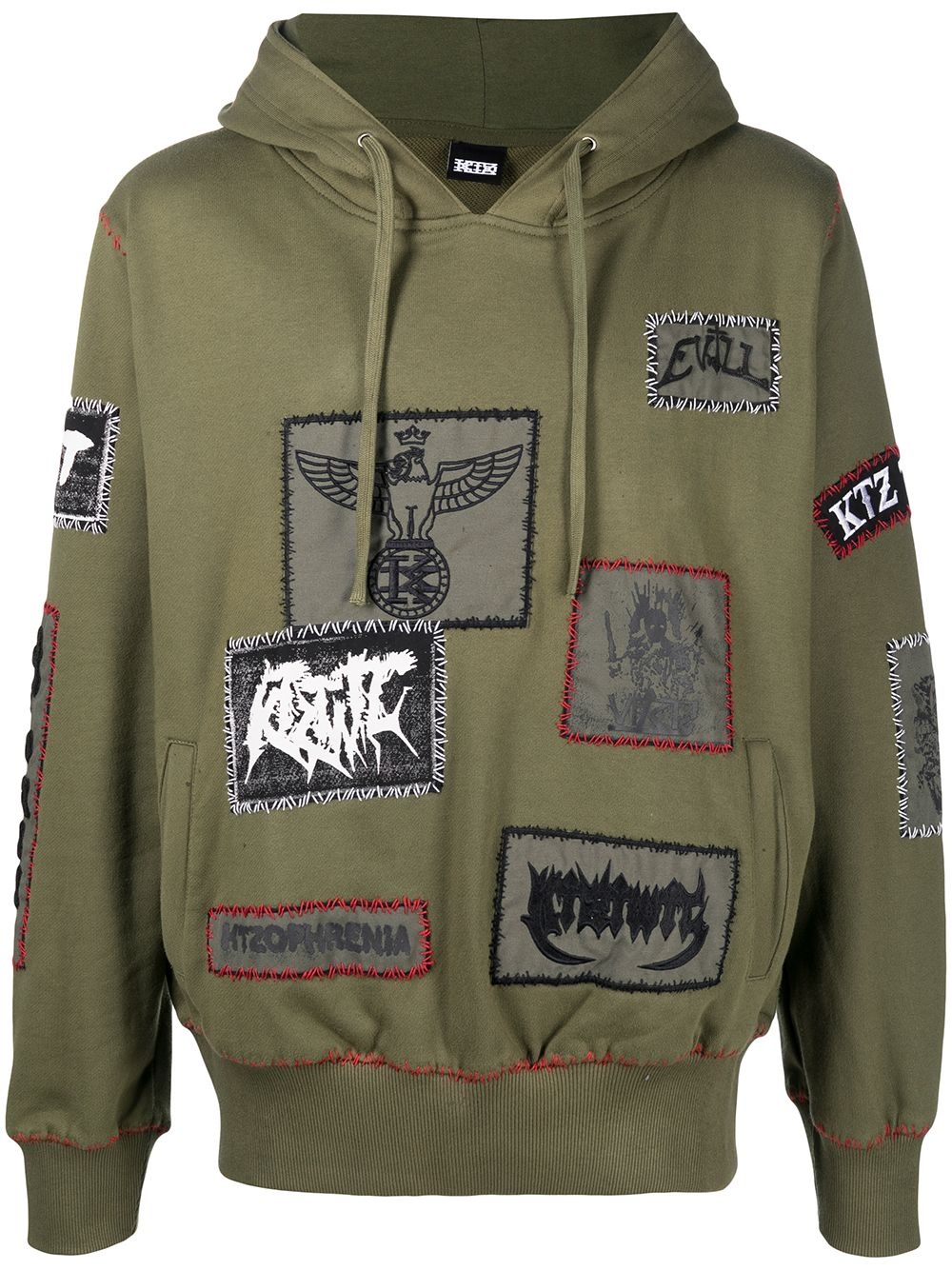 patch-detailed drawstring hoodie - 1