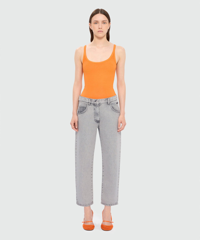 MSGM Grey stone-washed five-pocket denim trousers outlook