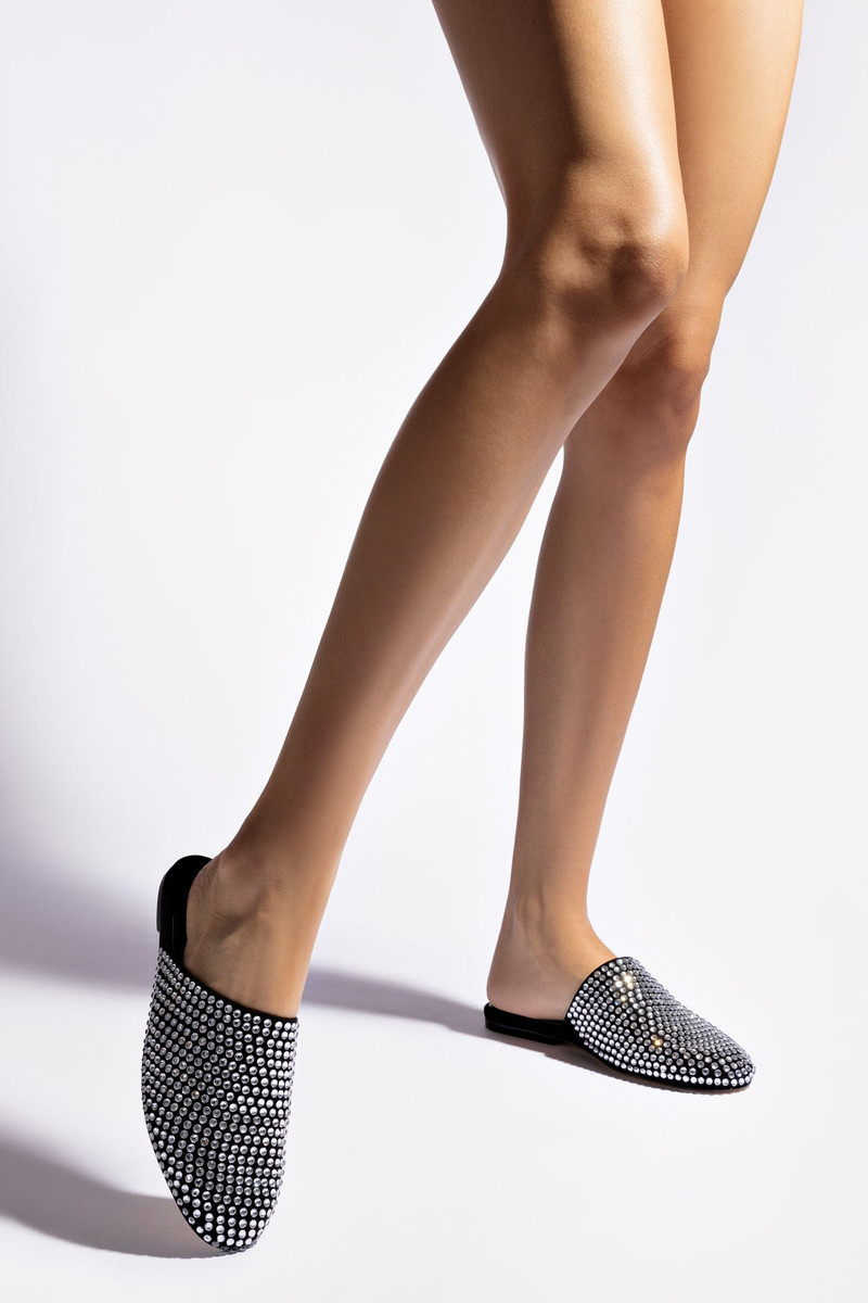 Larroudé Venice Flat Mule Crystal In Black Suede outlook