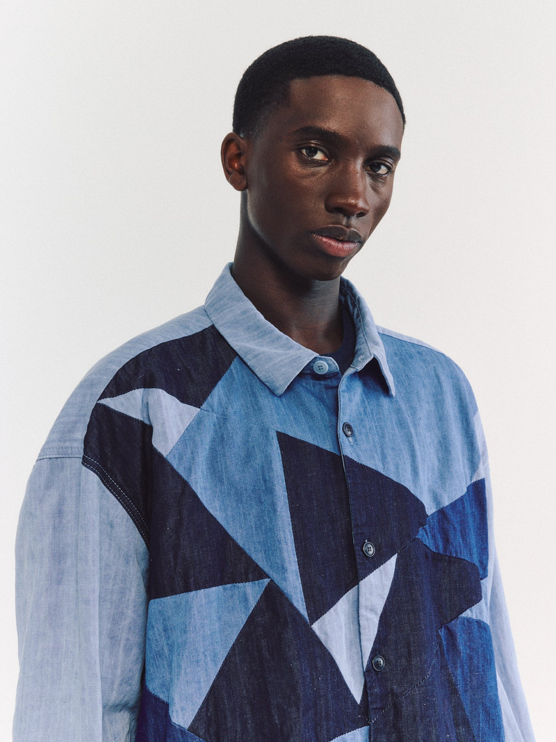 HAMNET FLOWER SHIRT -MIX FABRIC - LIGHT INDIGO 5