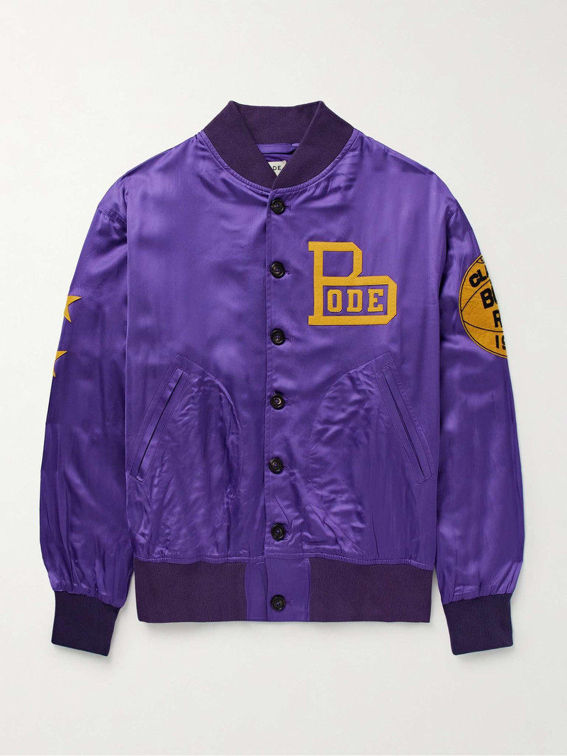 Athlete's Rally Logo-Appliquéd Embroidered Satin Bomber Jacket - 1