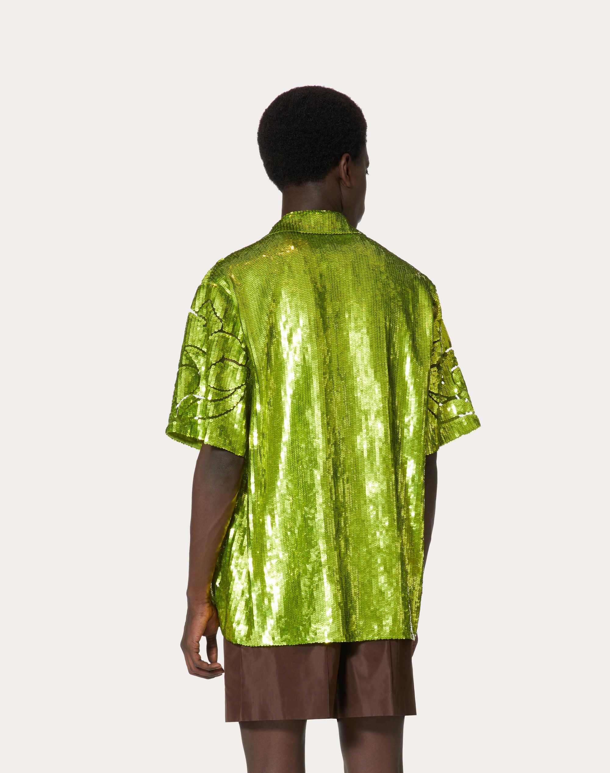 NYLON BOWLING SHIRT WITH SEQUINS AND FLORAL CUT-OUT EMBROIDERY - 4