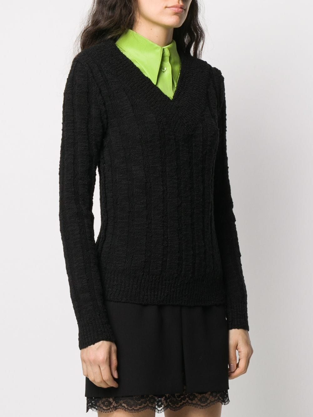 knitted V-neck jumper - 3