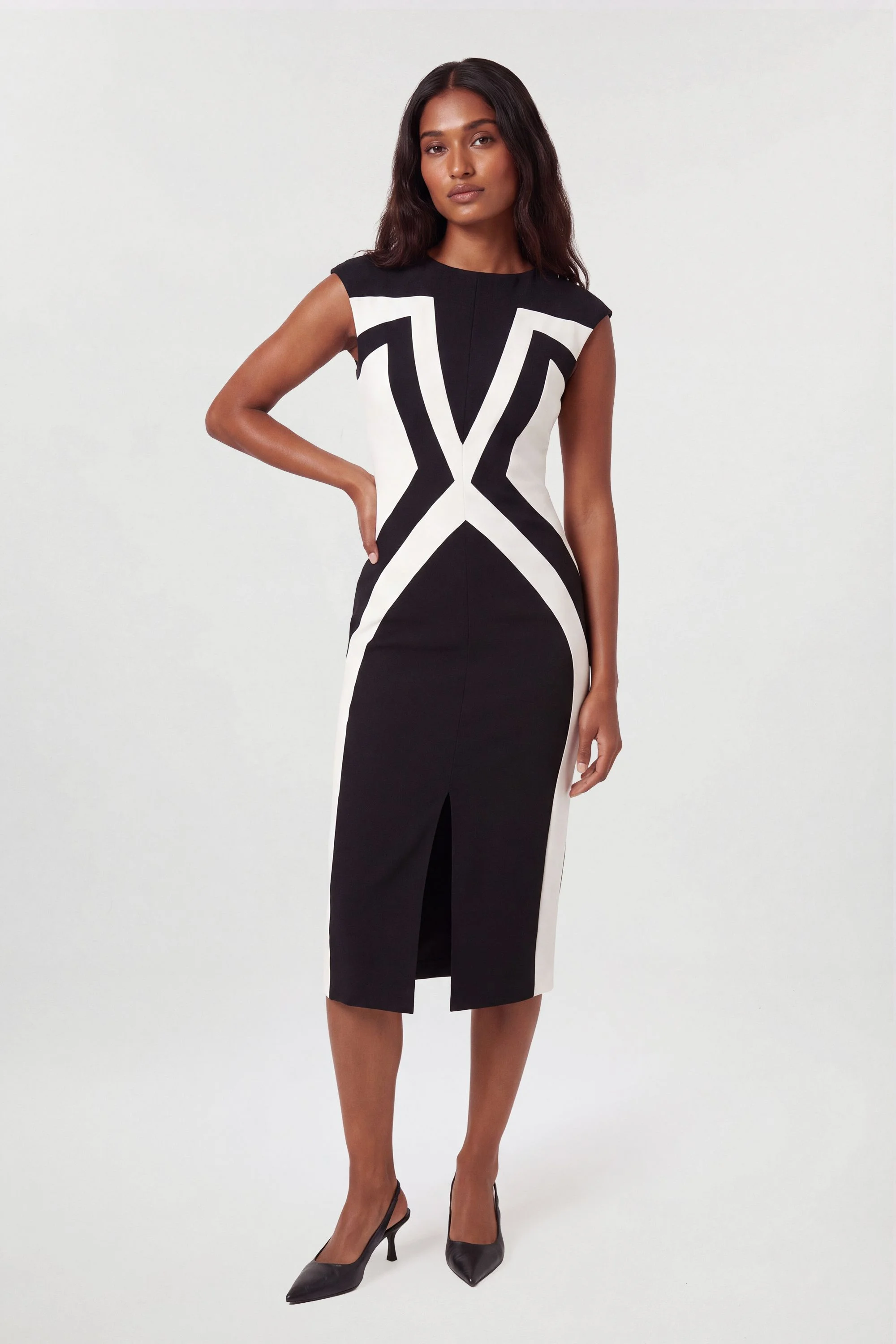 Compact Stretch Colour Block Tailored Pencil Dress - 1