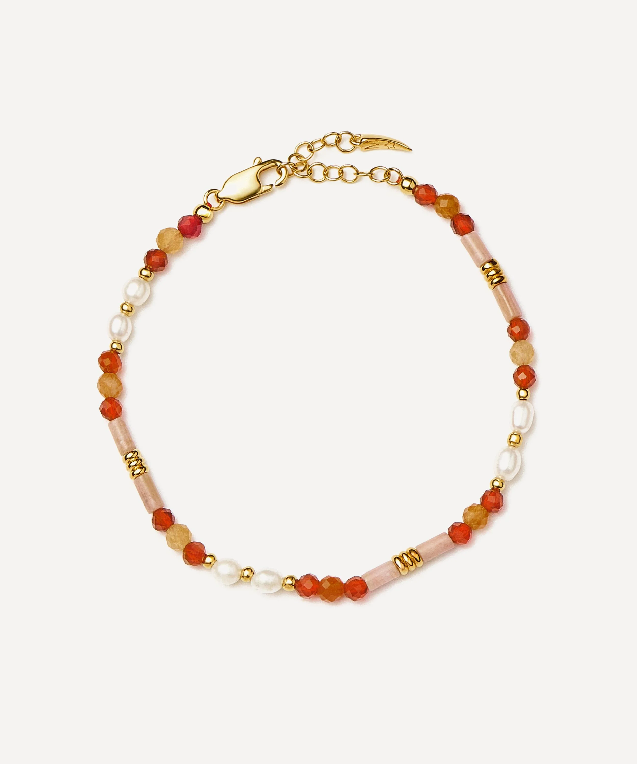 18ct Gold-Plated Paloma Pink Beaded Gemstone and Pearl Bracelet - 1