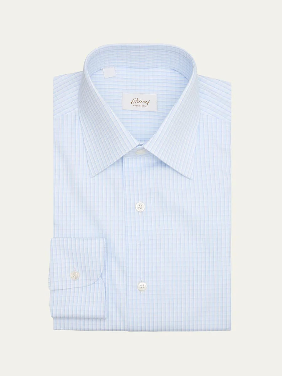 Men's Cotton Plaid Point Collar Dress Shirt - 1