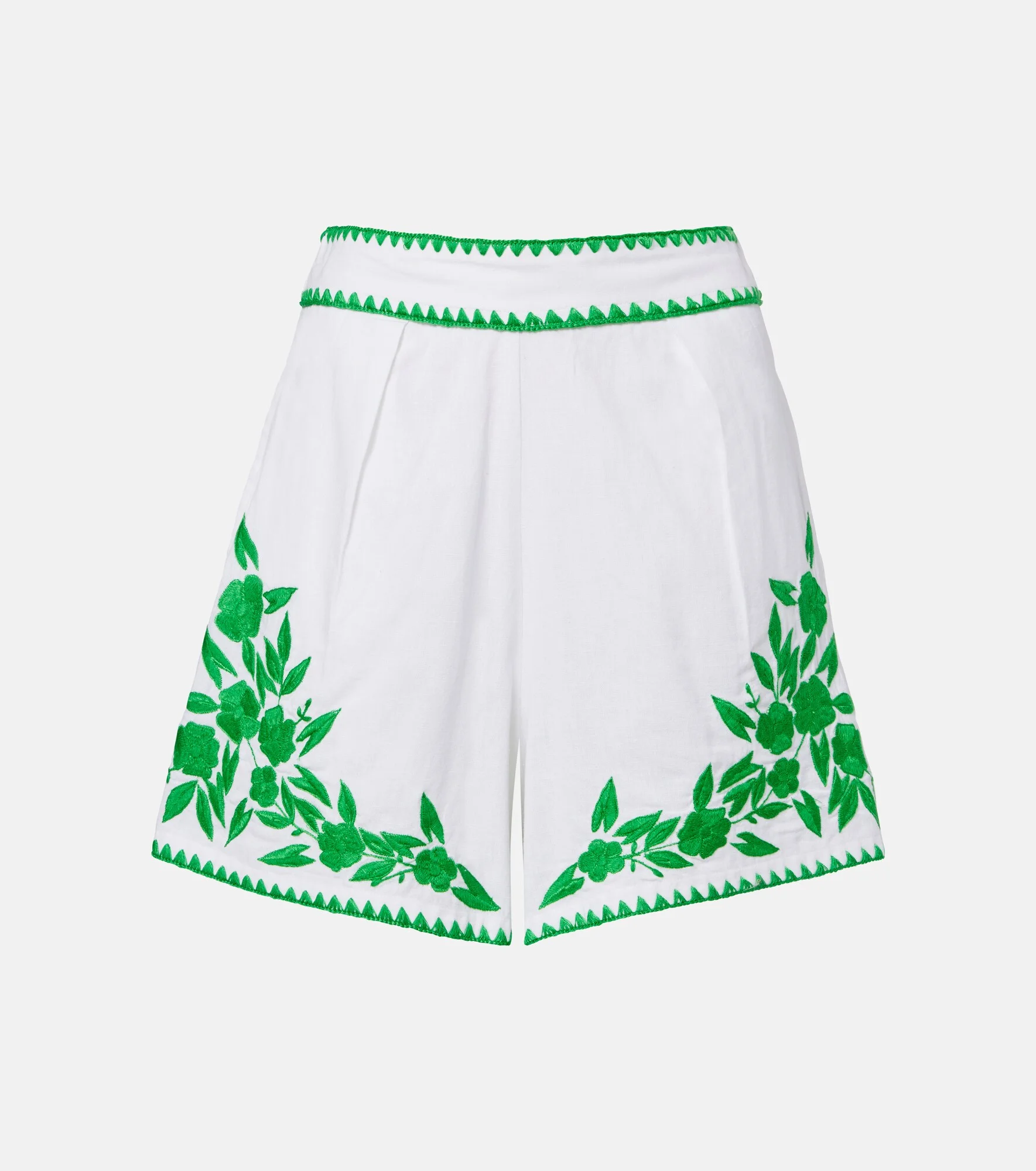 Embroidered cotton and linen shorts - 1