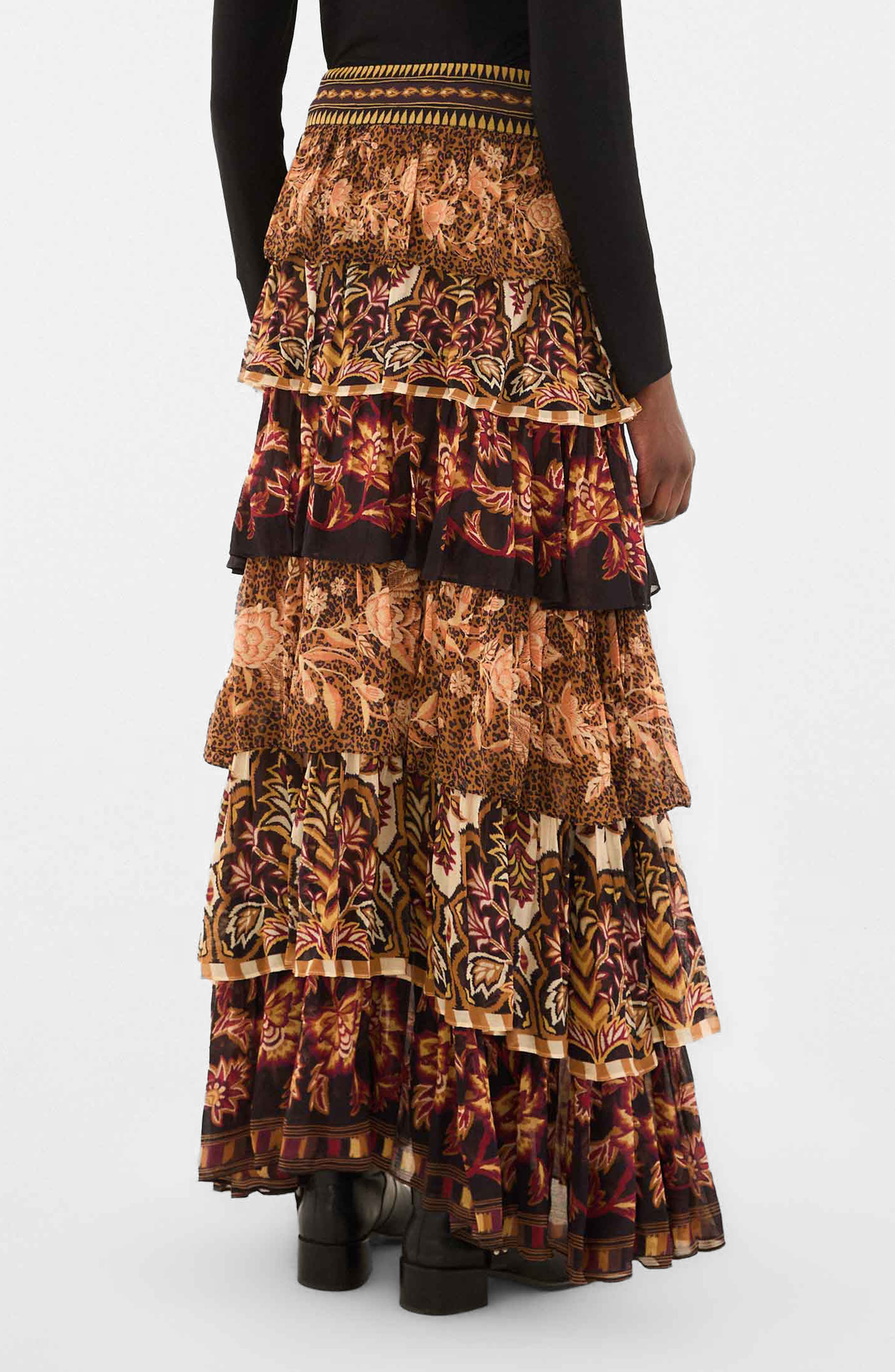 FARM Rio Mixed Scarf Print Tiered Ruffle Maxi Skirt in Mixed Scarves at Nordstrom - 2