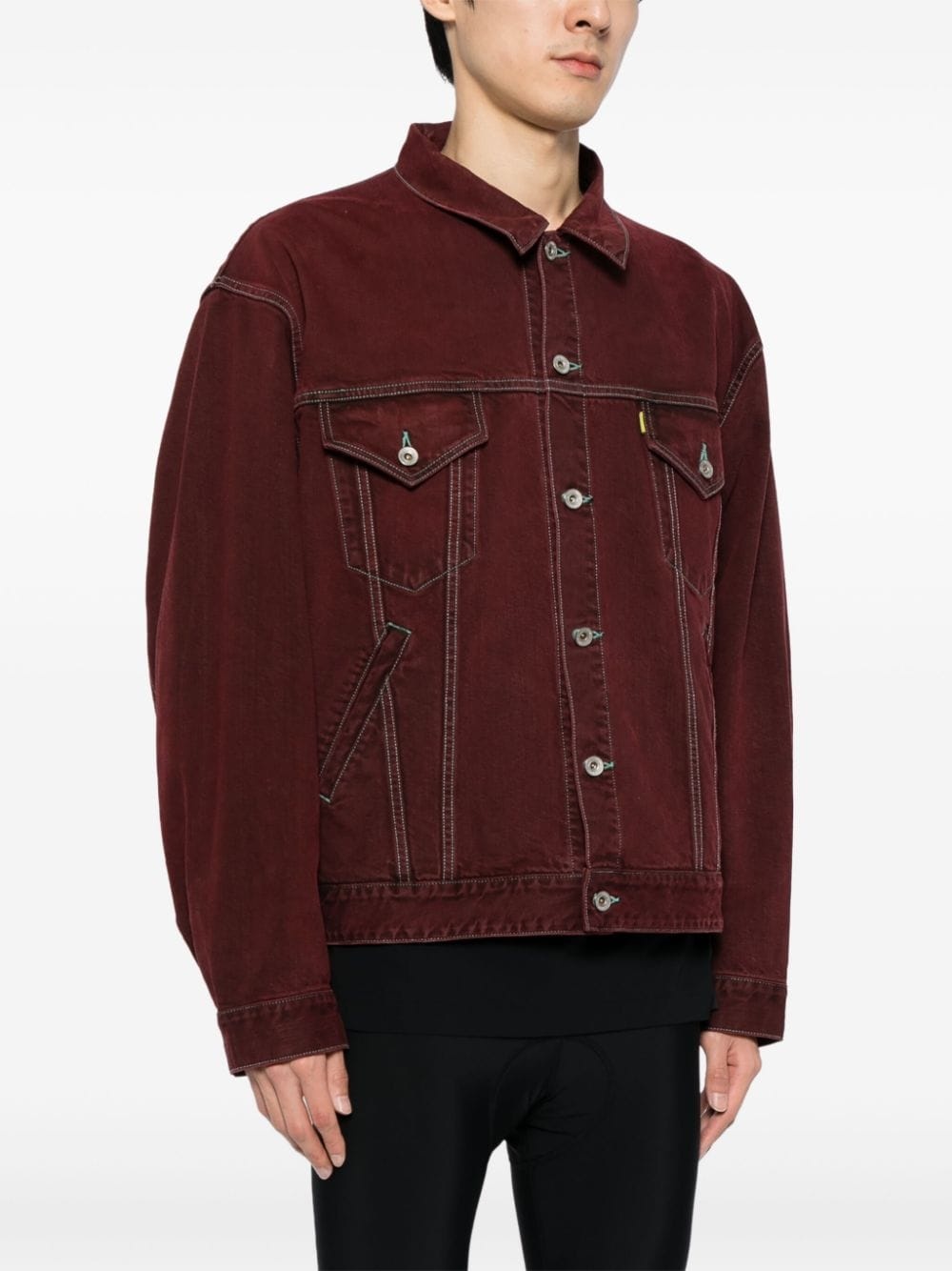 contrast-stitching denim jacket - 3