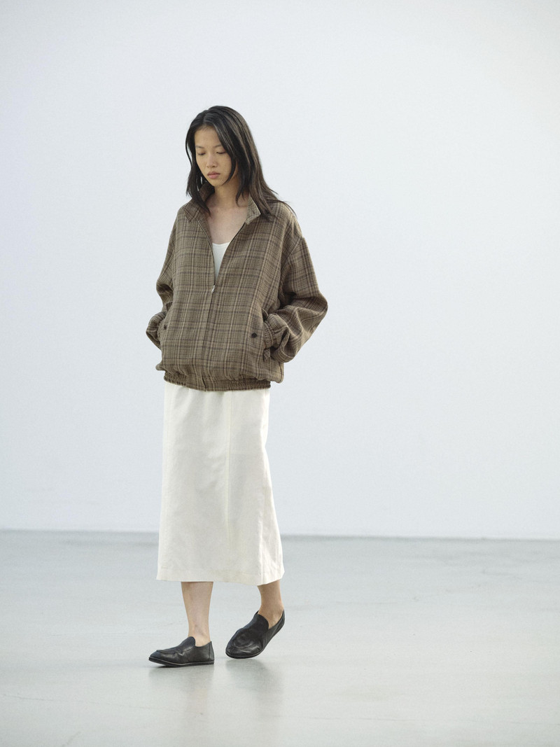 SILK LINEN NEP CHECK ZIP BLOUSON 4