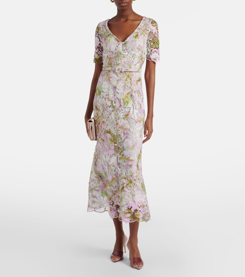 Monique Lhuillier Belted lace midi dress outlook