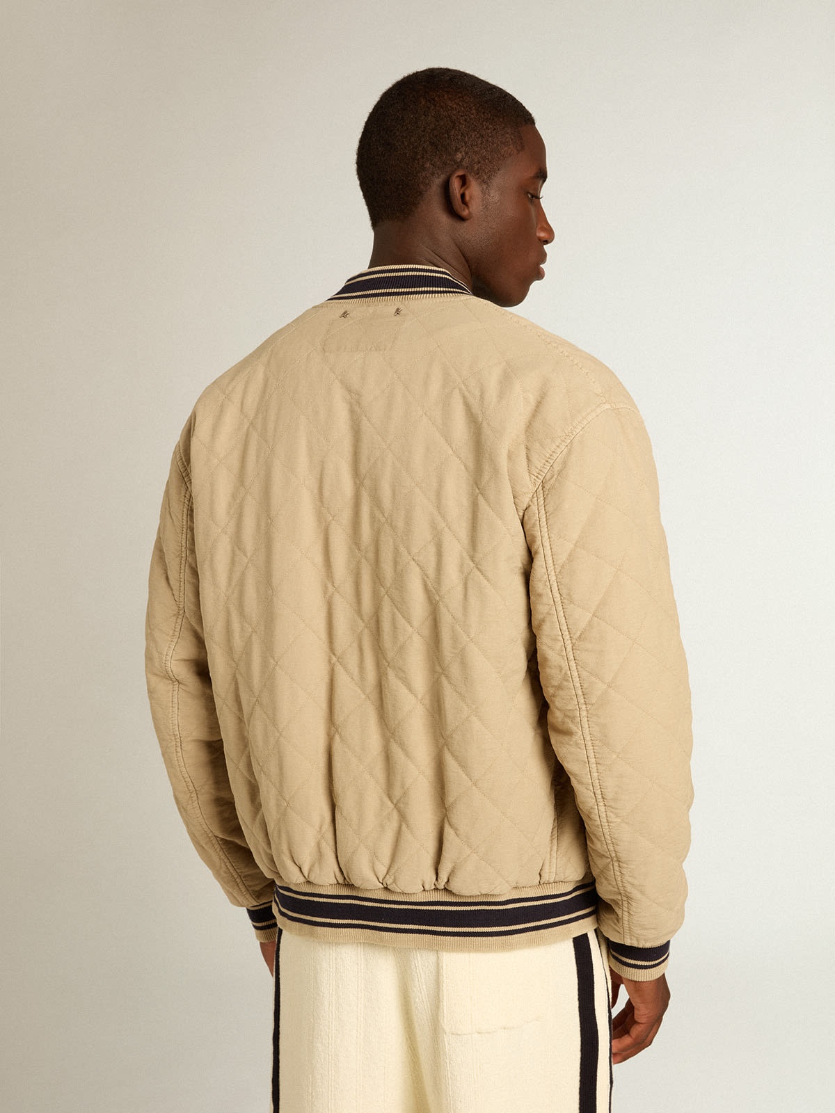 Khaki-colored quilted cotton bomber jacket - 4
