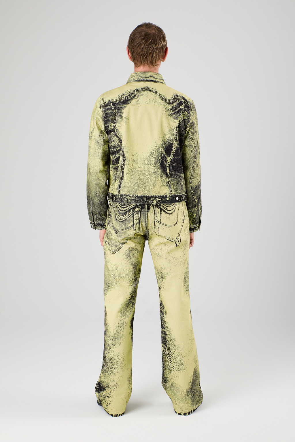 Yellow-Black Distorted Print Denim Jacket - 5