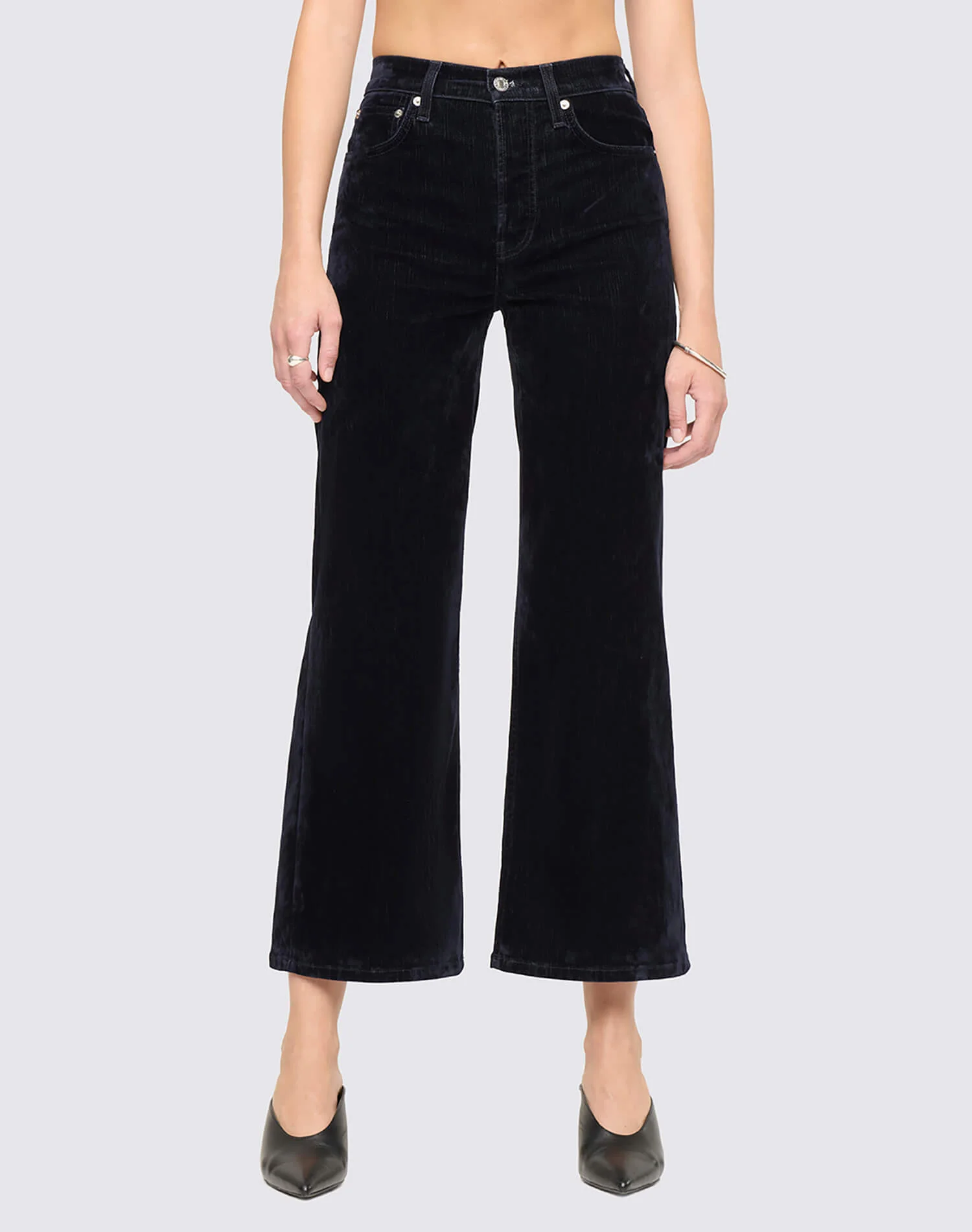 High Rise Wide Leg Crop - Navy Flocked - 1