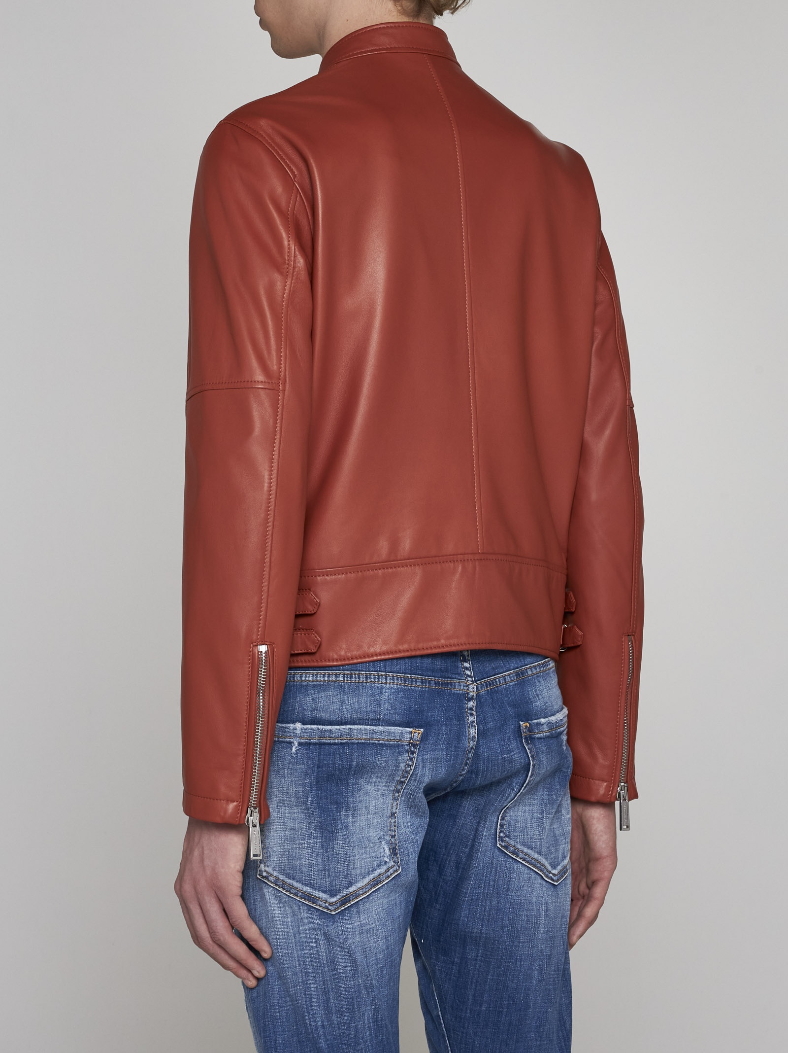 Leather biker bomber jacket - 4