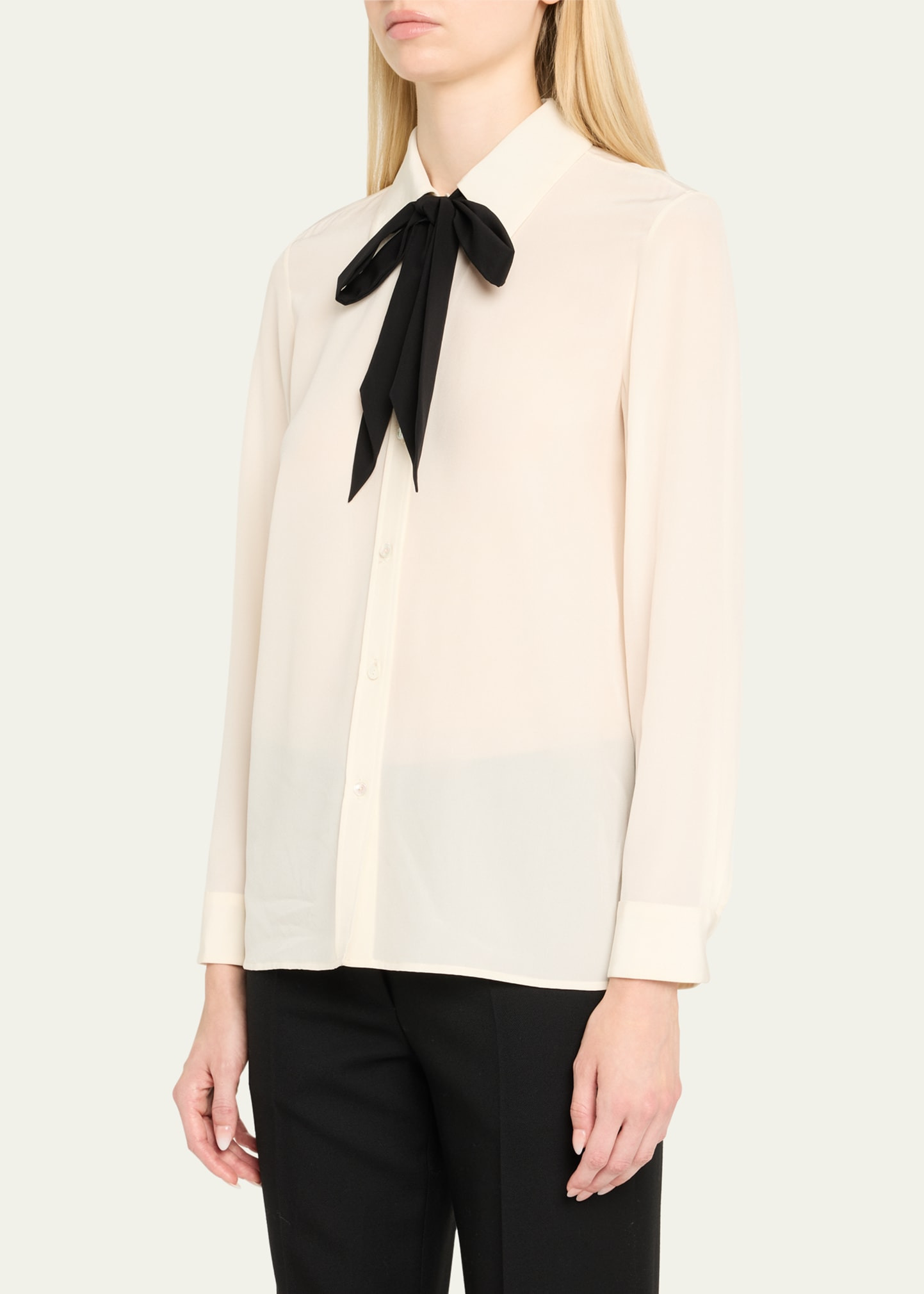 Hanford Neck-Bow Silk Button-Down Shirt - 4