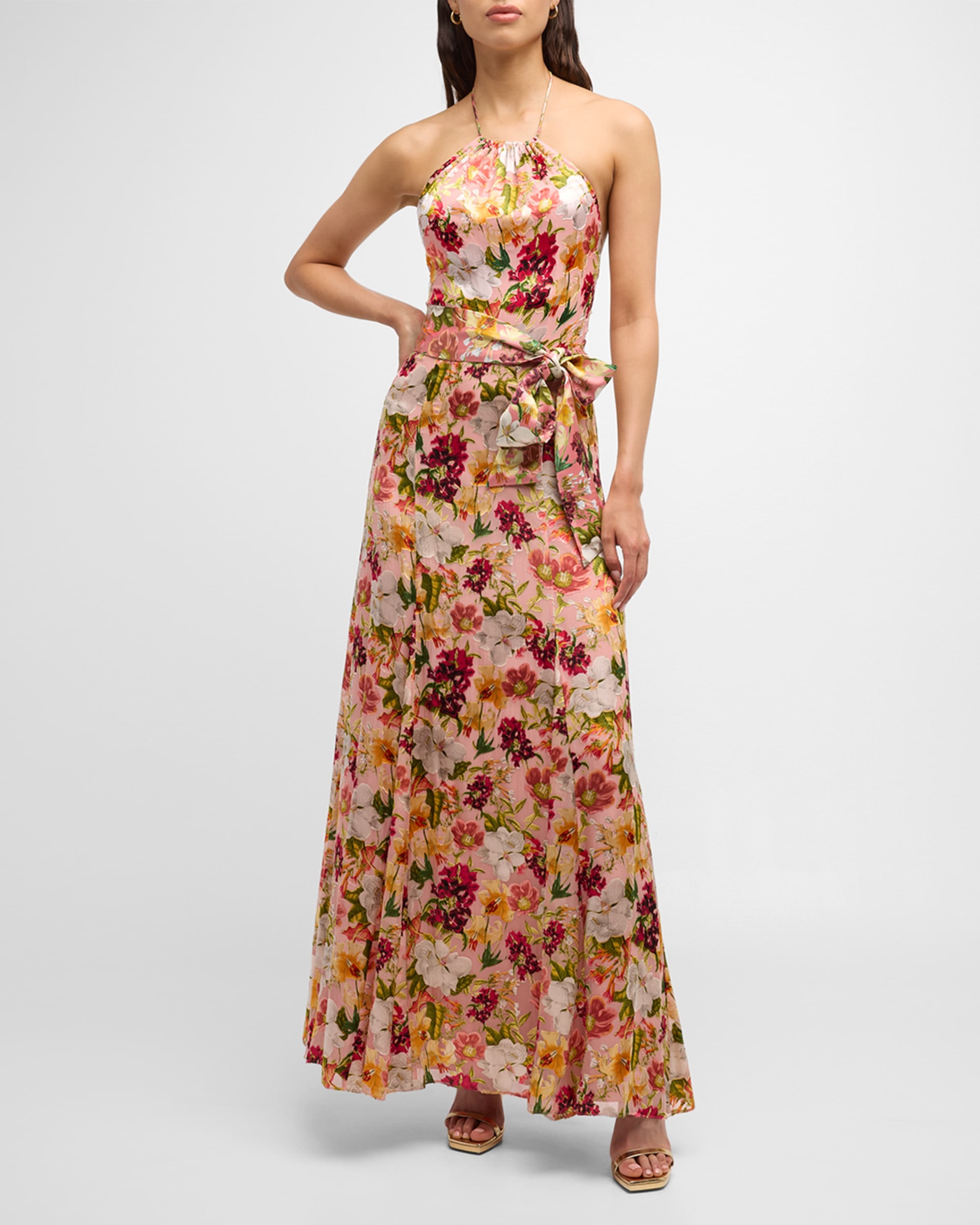cutout ruffle maxi dress Soleil Printed Cutout Ruffle Maxi Dress in Ivory Floral