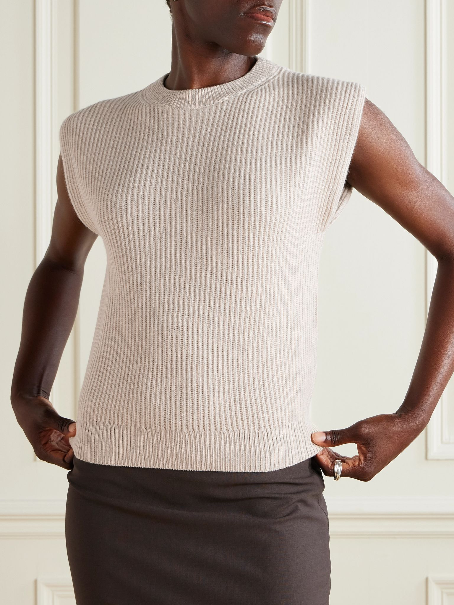 Ribbed wool, cashmere and silk-blend sweater Beige - 3