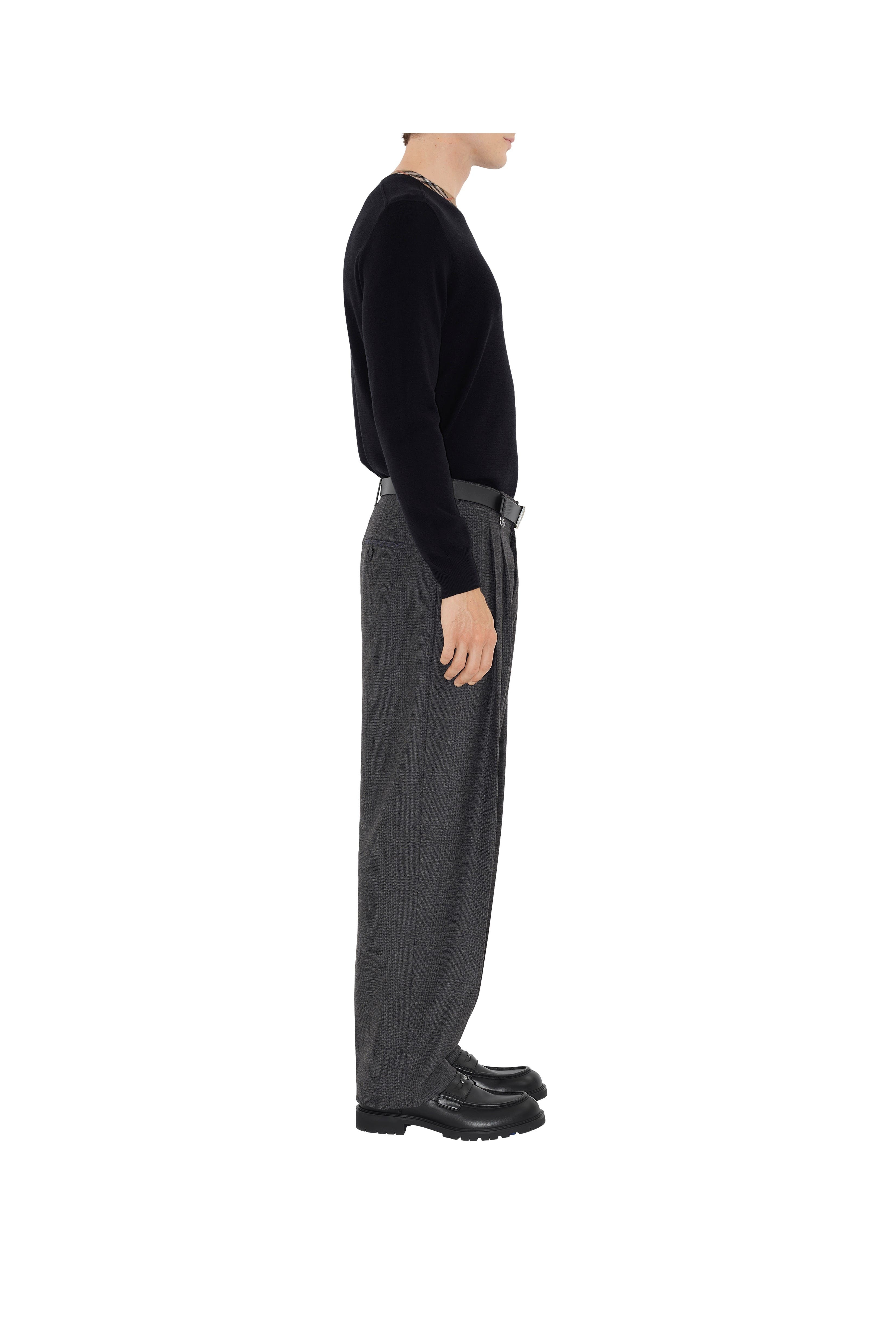burberry Check Trim Wool Sweater in Navy at Nordstrom - 4