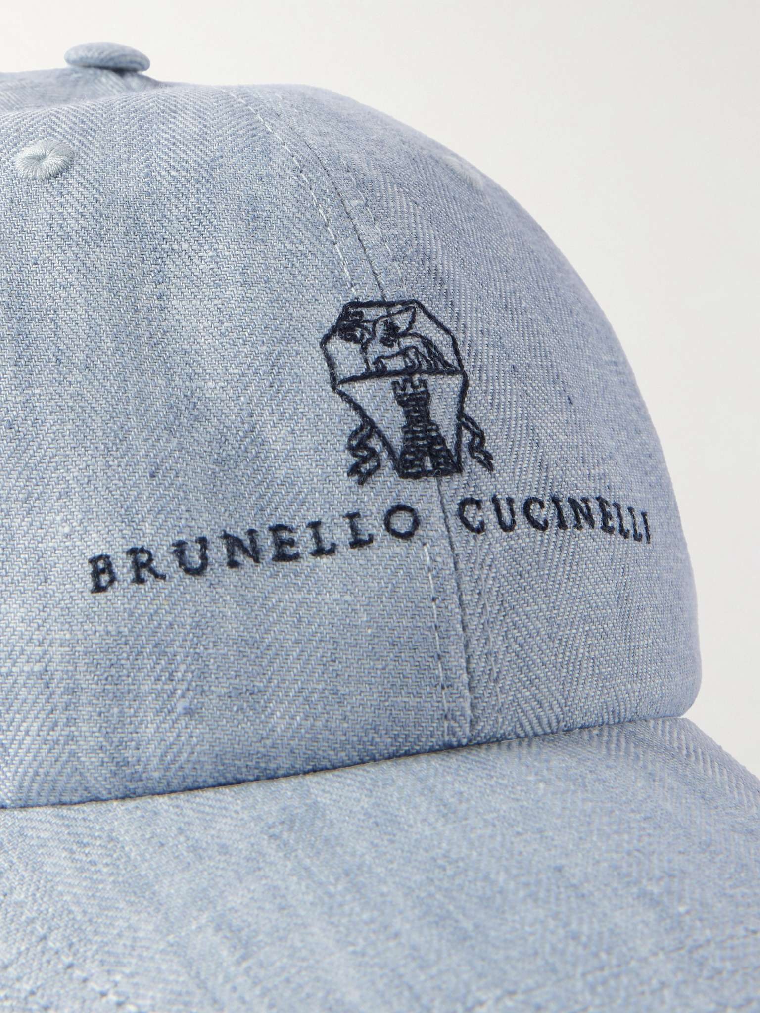 Logo-Embroidered Leather-Trimmed Herringbone Linen Baseball Cap - 4