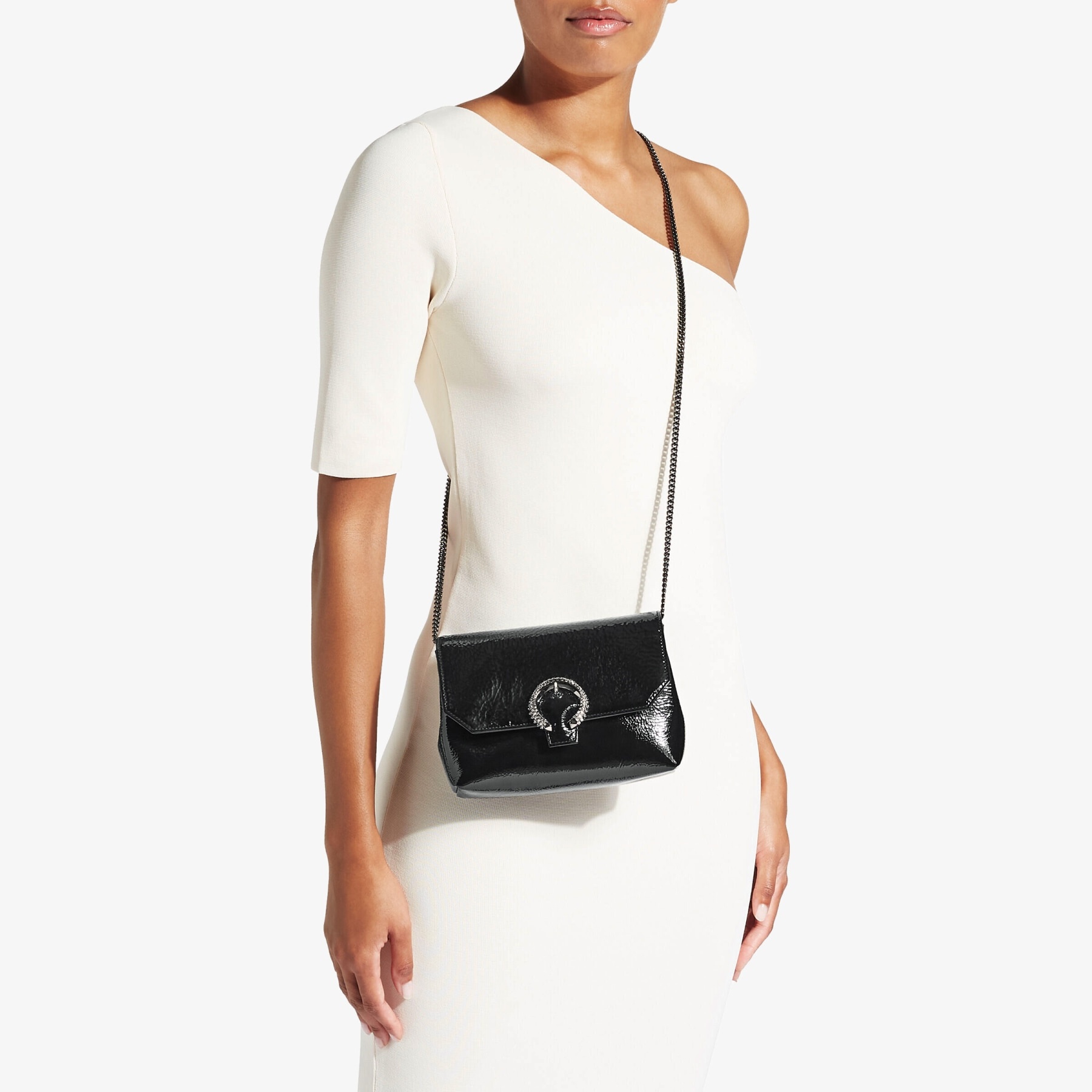 Soft Madeline
Black Patent Textured Leather Mini Bag with Crystal Buckle - 2