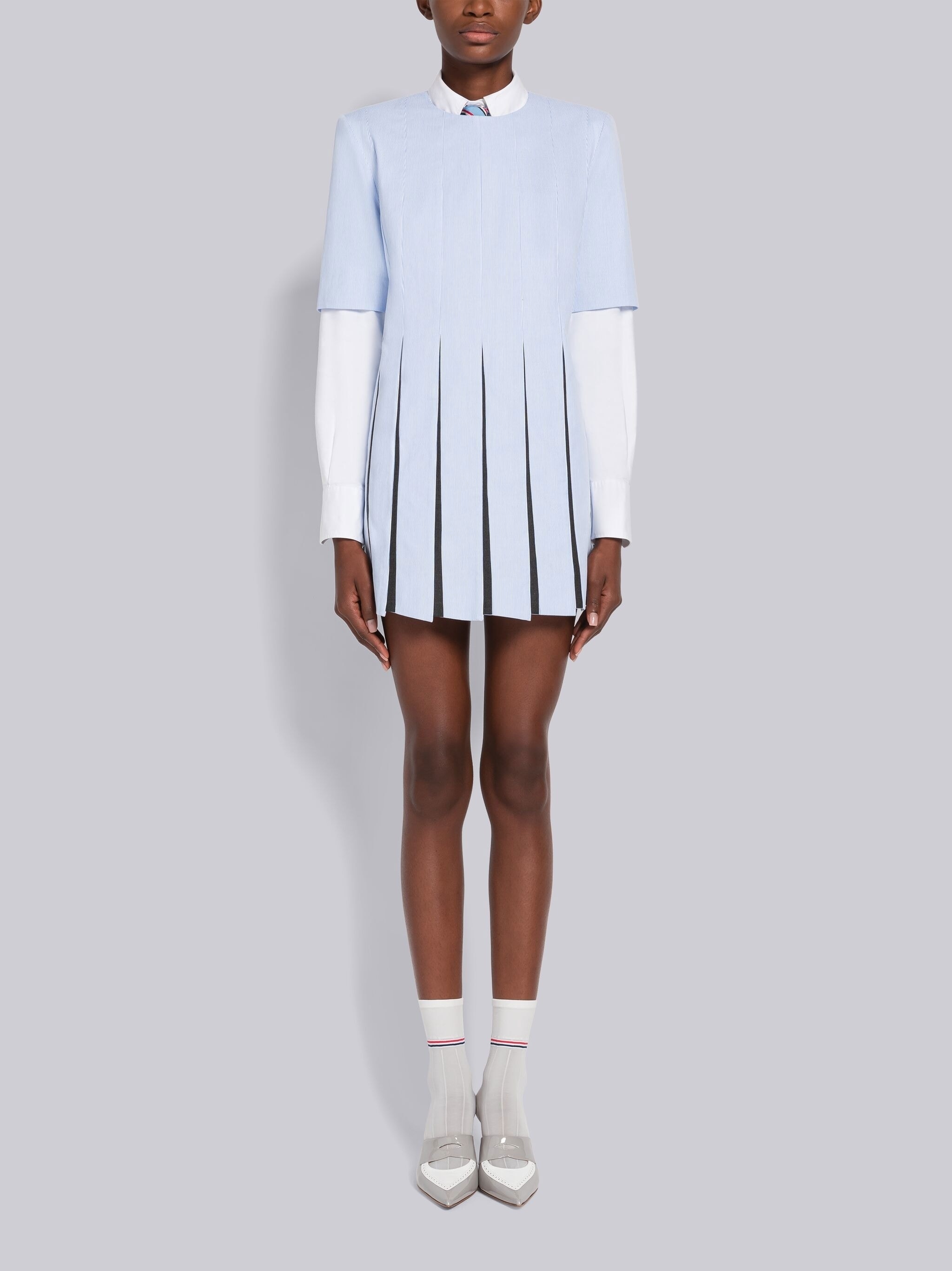 Pincord Trompe L'oeil Pleated Column Mini Dress - 1