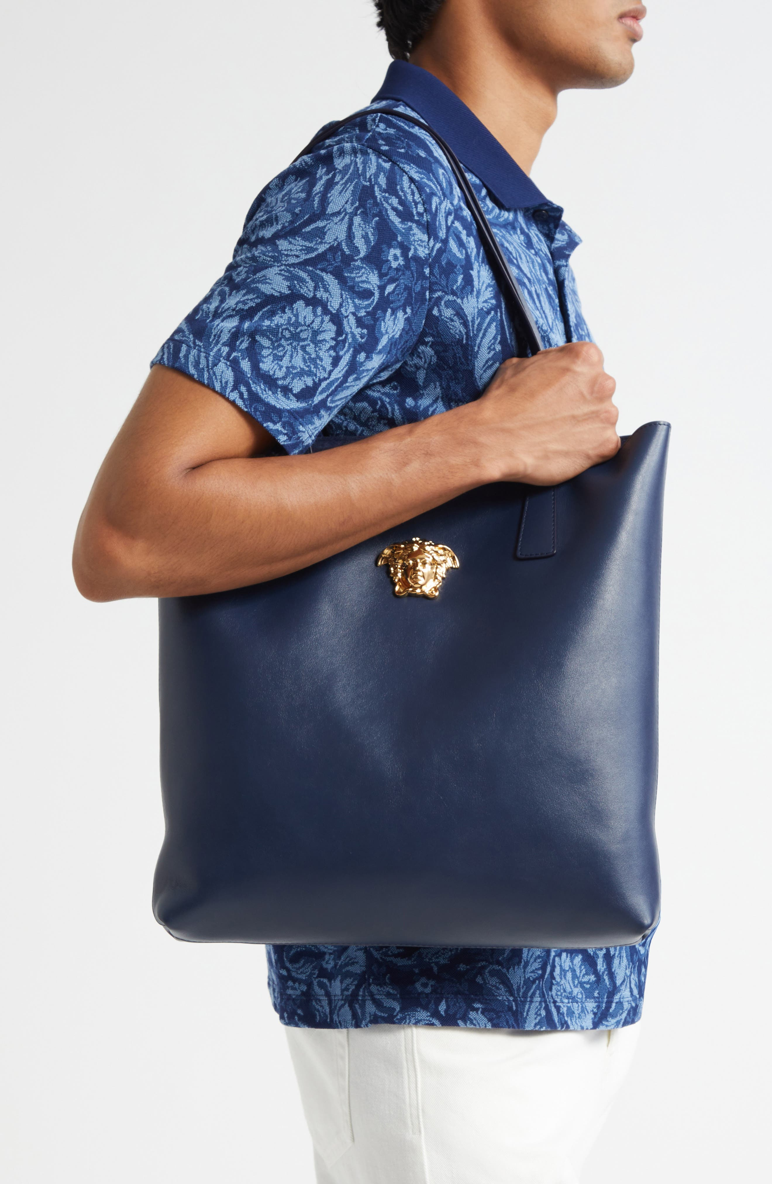 Versace Medusa Leather Tote Bag in Midnight Blue-Versace Gold at Nordstrom - 2