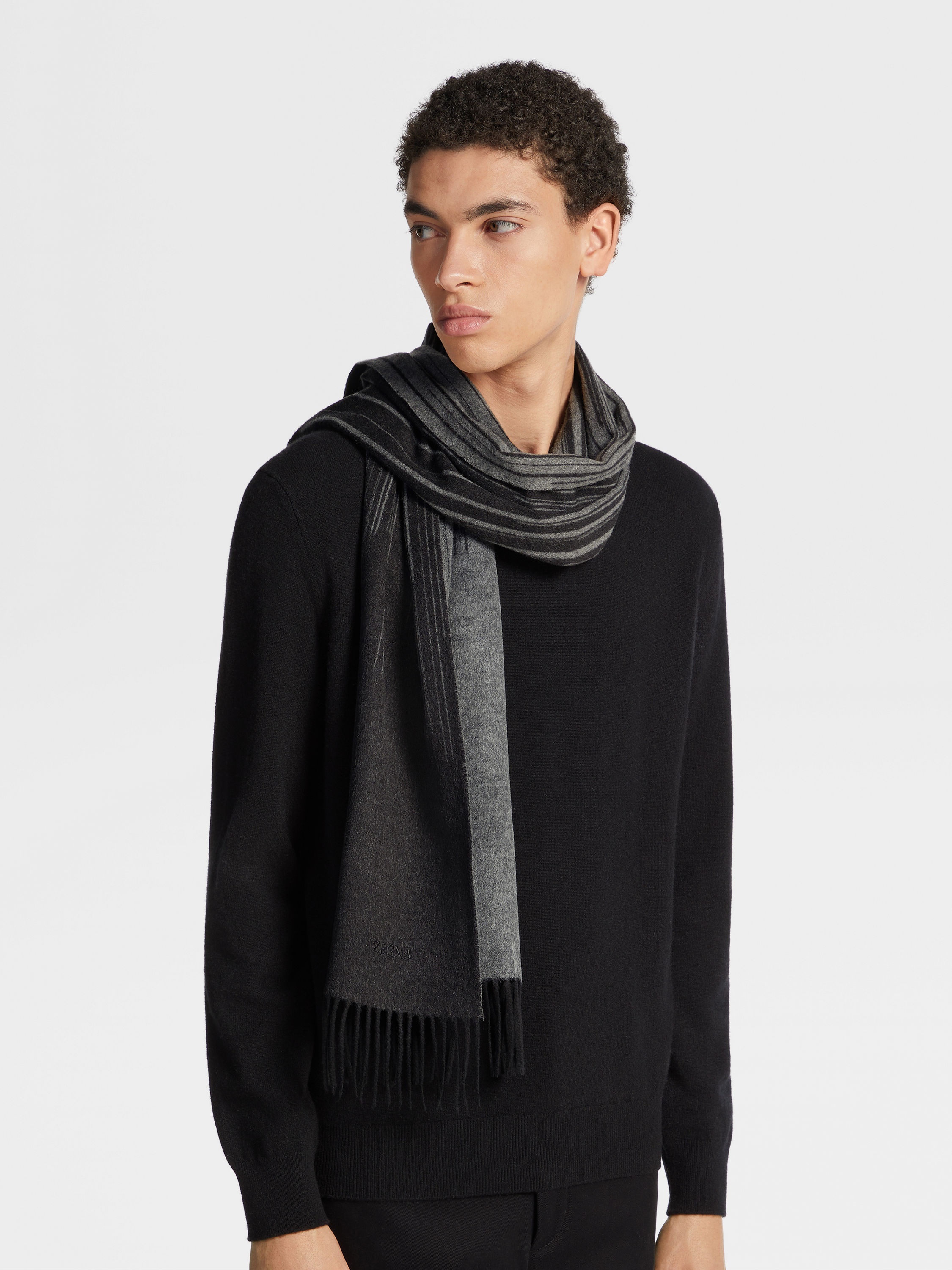 DARK GREY ZEGNA SILK SCARF - 3