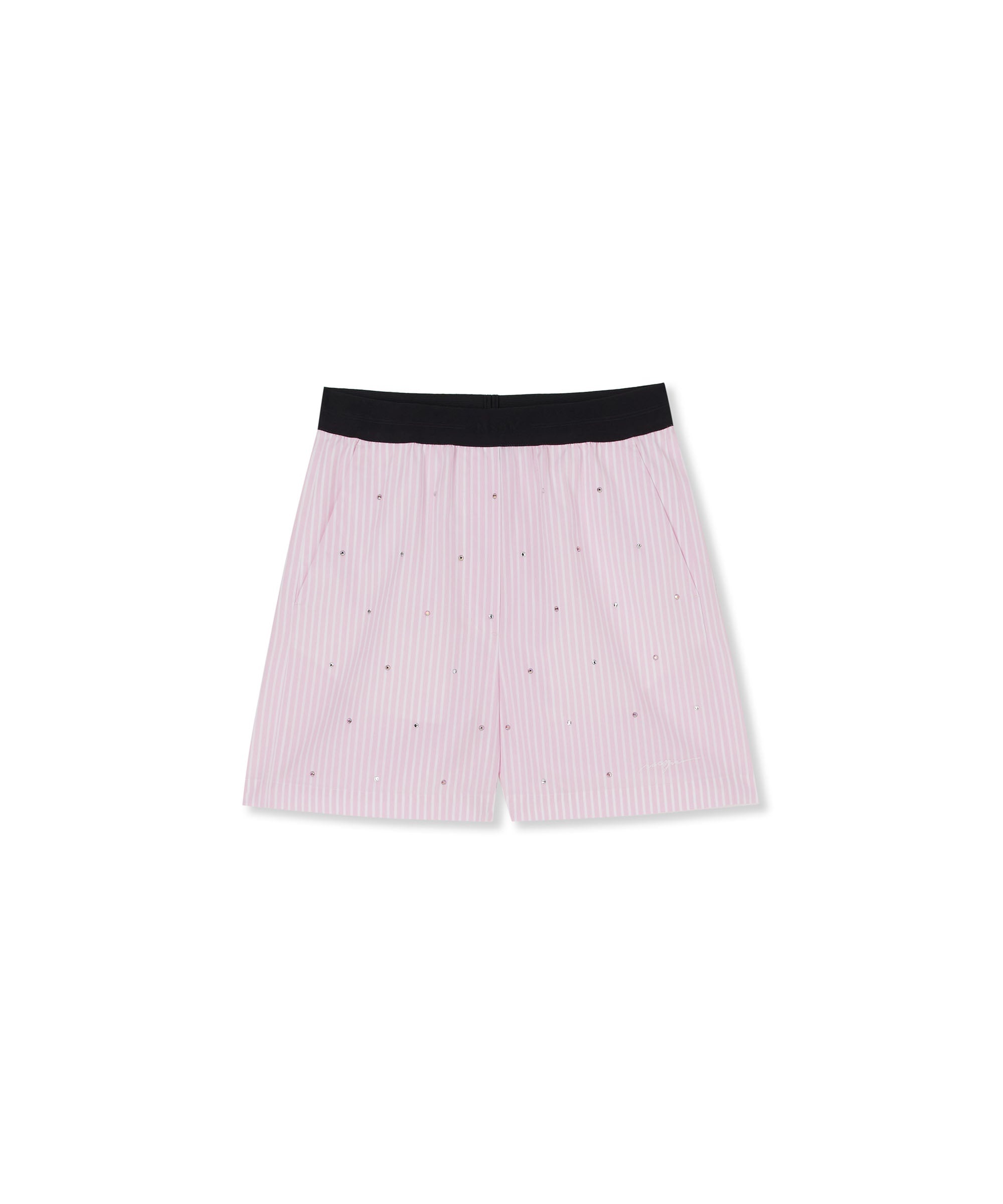 Poplin shorts with waistband logo and rhinestones all over - 1