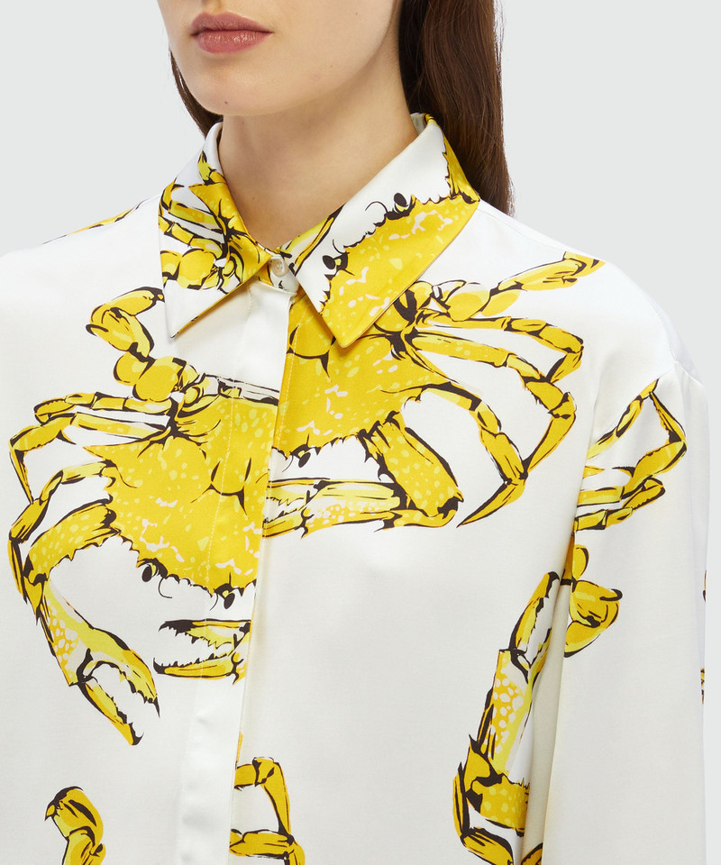 White satin shirt with "King crab" print 5