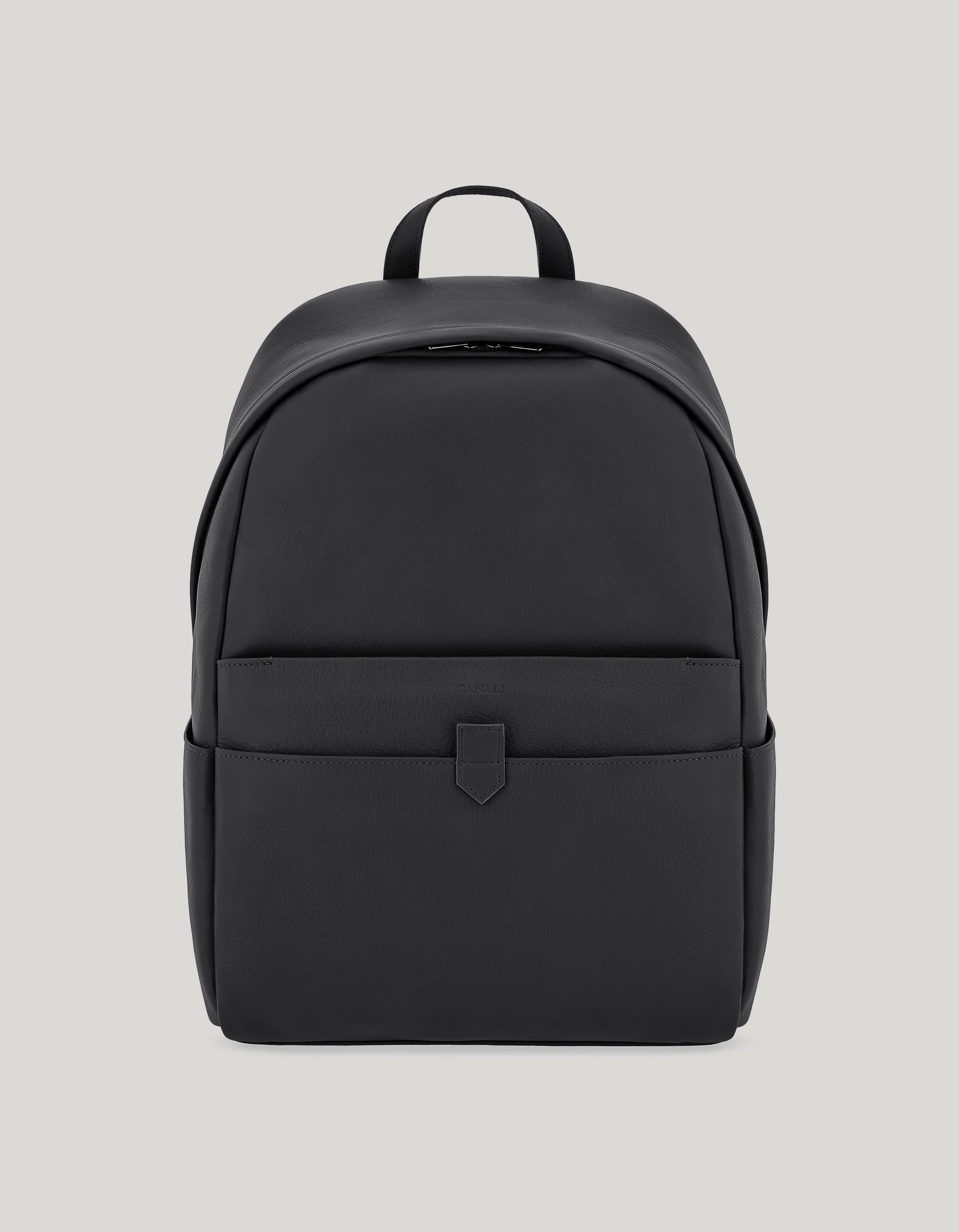 BLACK HAMMERED CALFSKIN BACKPACK WITH FUNCTIONAL DETAILS - 1