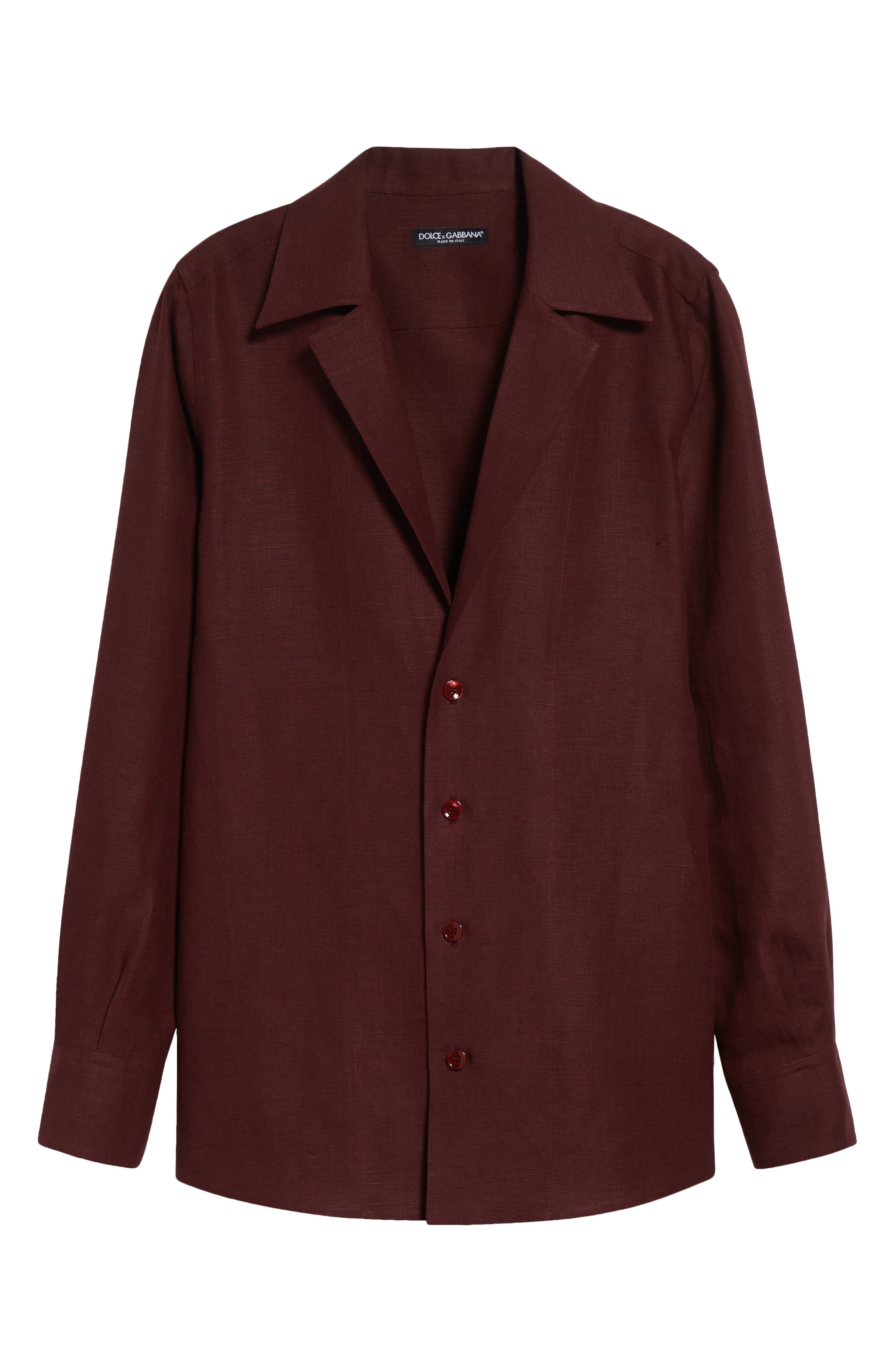 Dolce&Gabbana Deep V Linen Button-Up Shirt in M5039 Brown Dark Violet at Nordstrom - 5