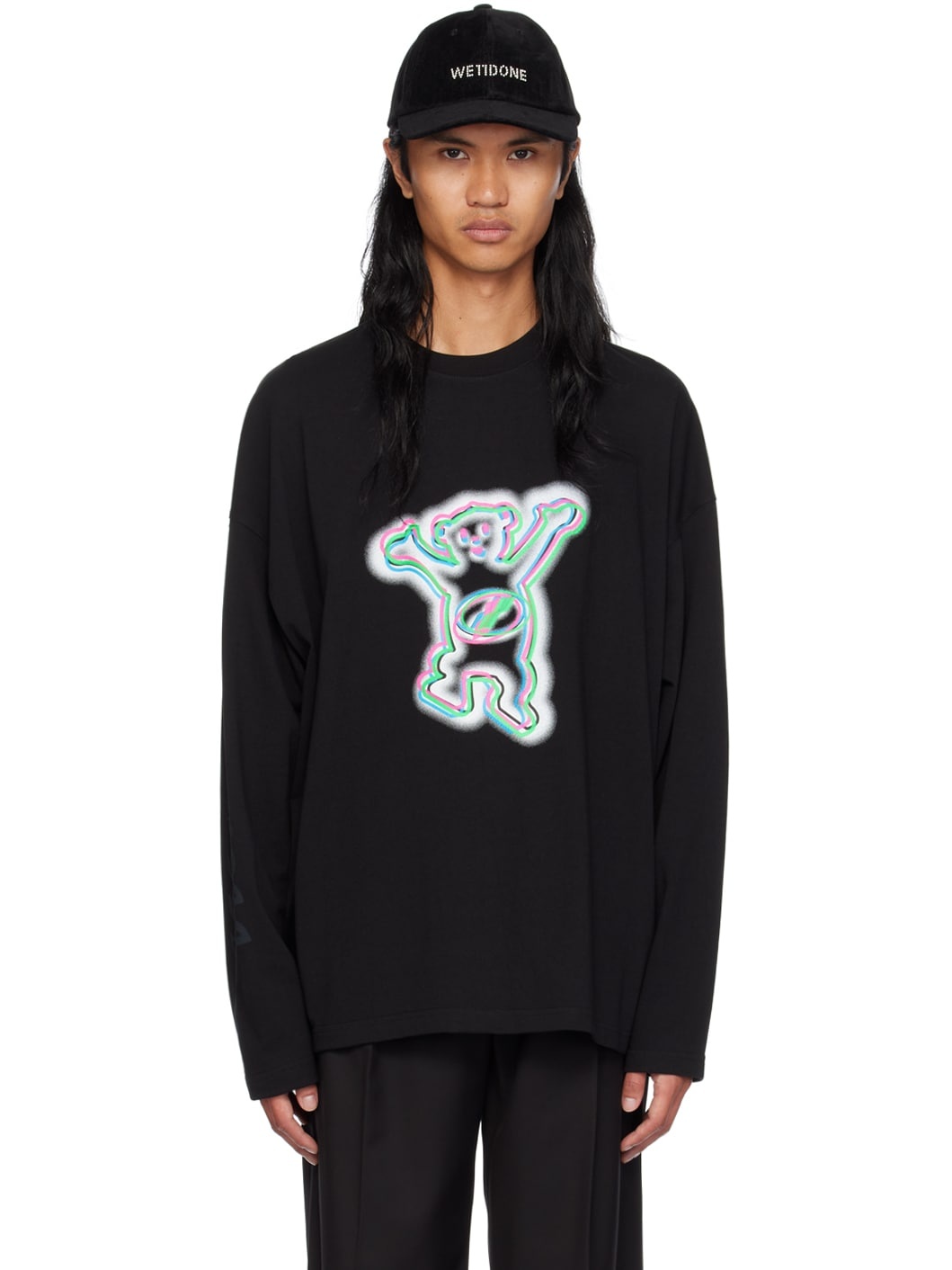 【関税込み】We11done ブラック Teddy Sleeved Tシャツ We11done Black Colorful Teddy Print Long Sleeve T-Shirt