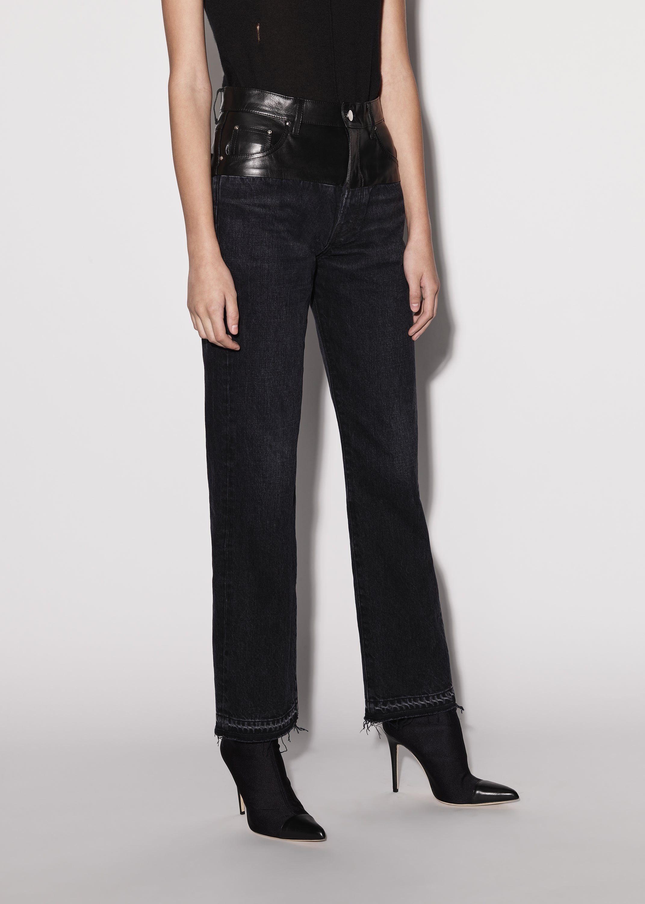 LEATHER HYBRID STRAIGHT JEAN - 4