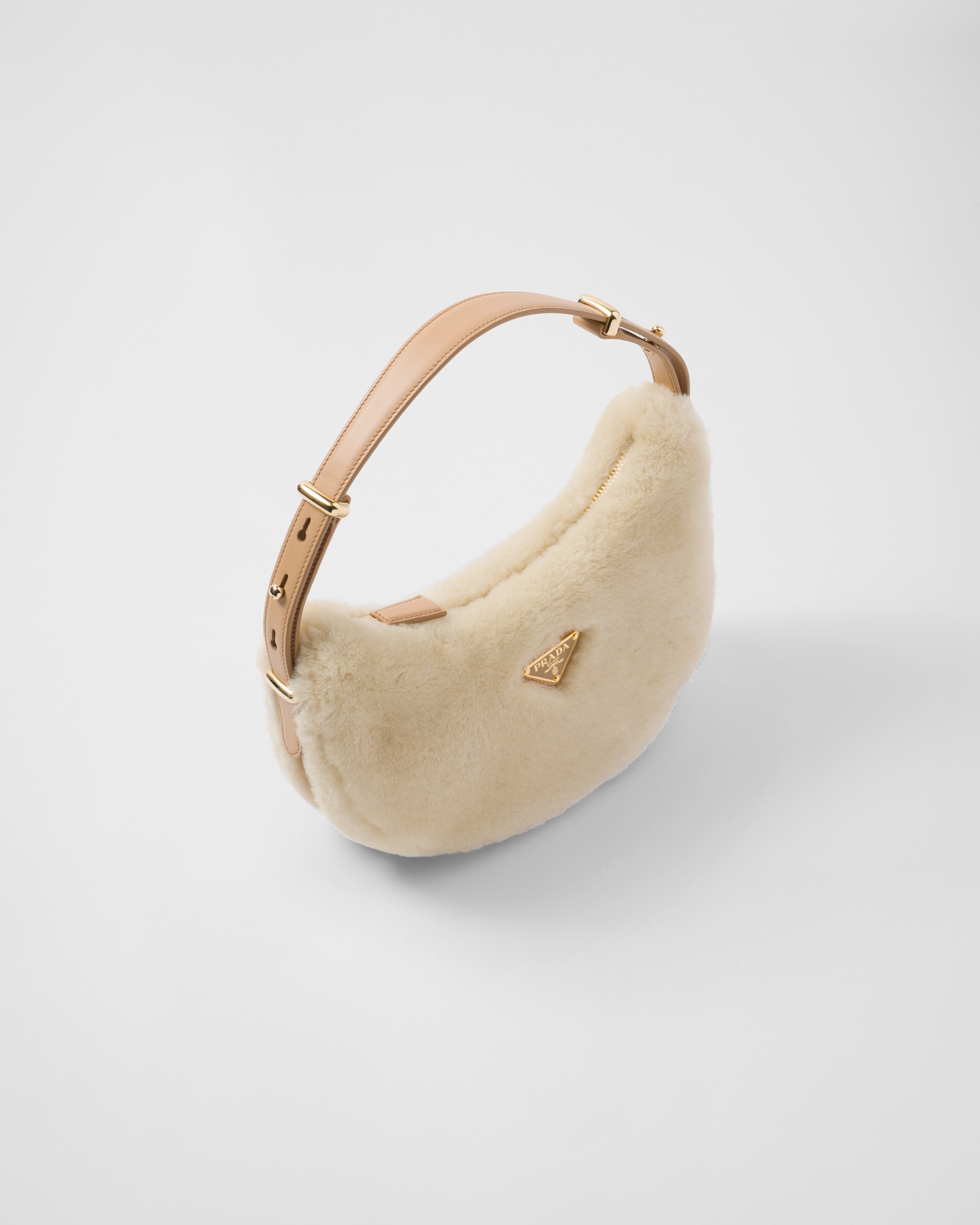 Prada Arqué shearling and leather shoulder bag - 3